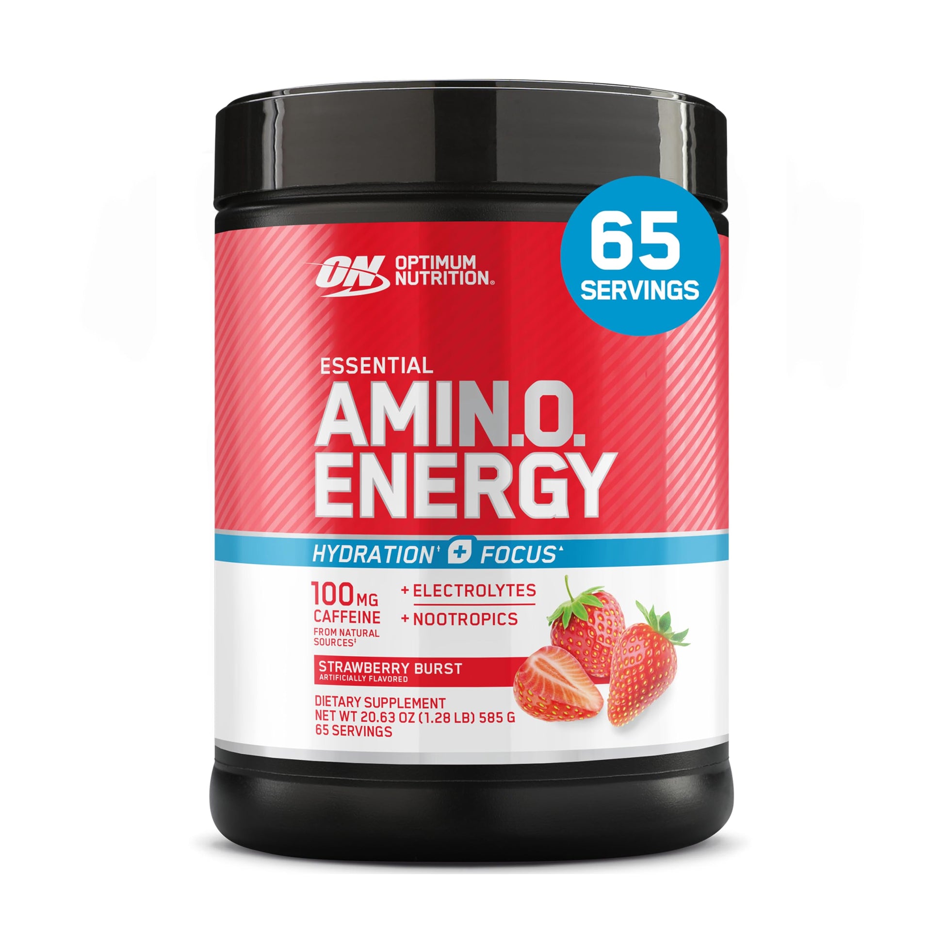 Optimum Nutrition Amino Energy Powder Plus Focus, with BCAA, Electrolytes, and Caffeine, Strawberry Burst, 65 Servings Optimum NutritionAu supplements
