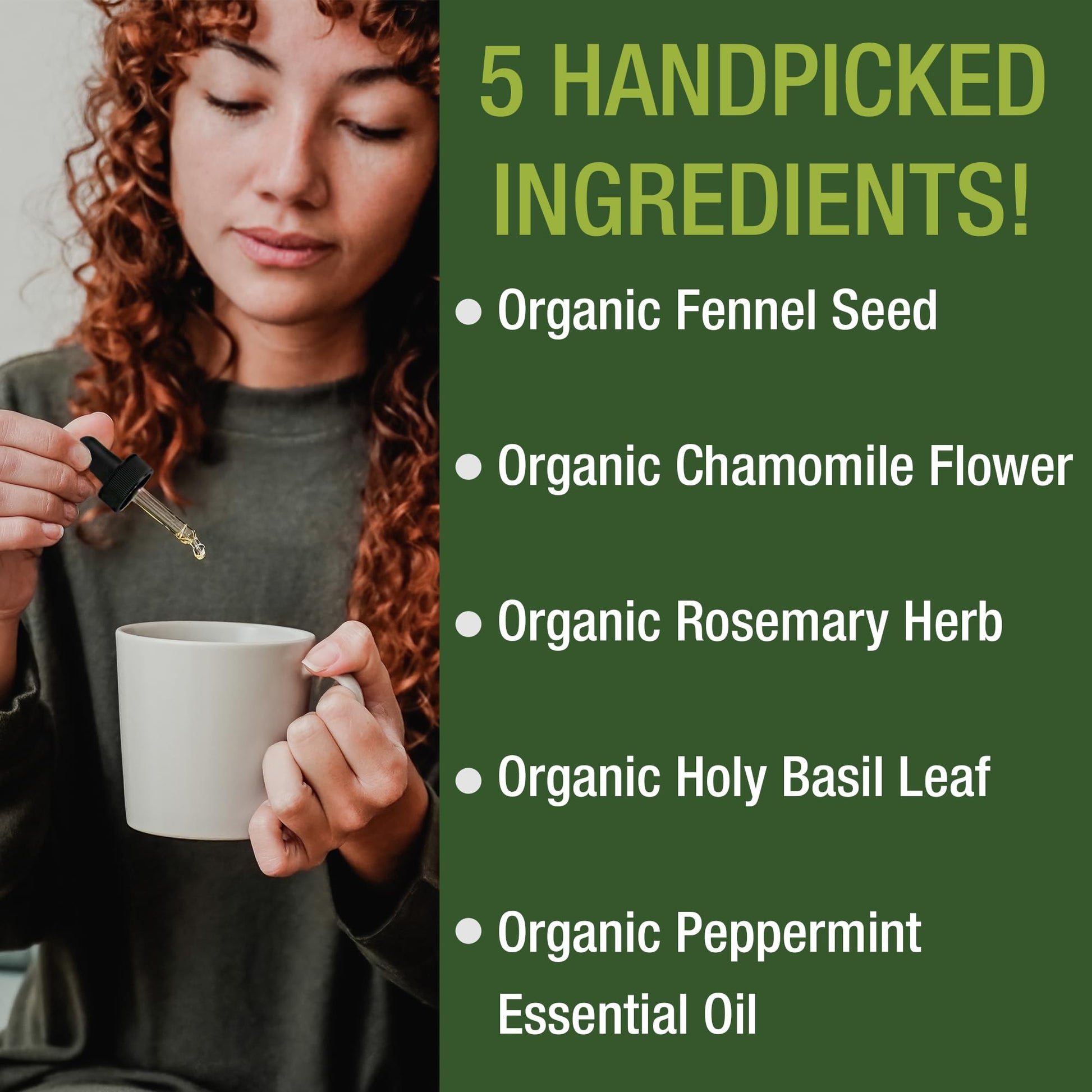 USDA Organic IBS Relief 5-in-1 Liquid Drops. for Ingestion, Bloating, Gas. Irritable Bowel Supplement with 5 Organic Ingredients. Peppermint Oil, Fennel Seed, Chamomile Flower, Rosemary, Holy Basil Peak PerformanceAu supplements