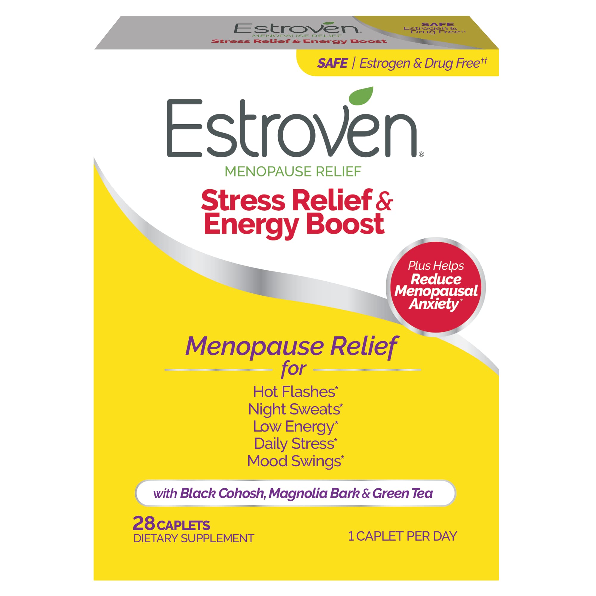 Estroven Stress Relief & Energy Boost for Menopause Relief - 28 Ct. - Clinically Proven EstrovenAu supplements