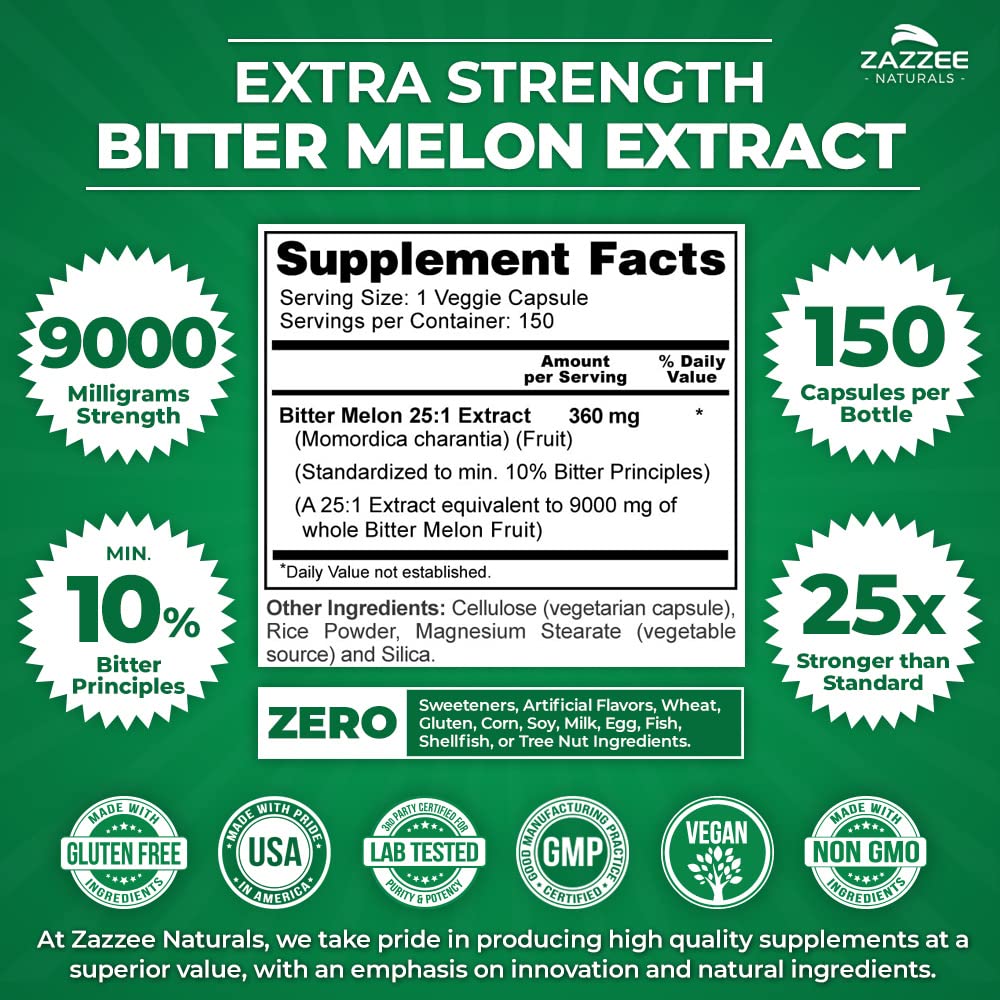 Zazzee Extra Strength Bitter Melon 25:1 Extract, 9000 mg Strength, 10% Bitter Principles ZazzeeAu supplements