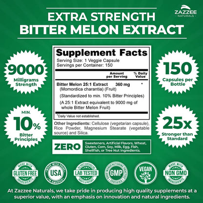 Zazzee Extra Strength Bitter Melon 25:1 Extract, 9000 mg Strength, 10% Bitter Principles ZazzeeUS supplements