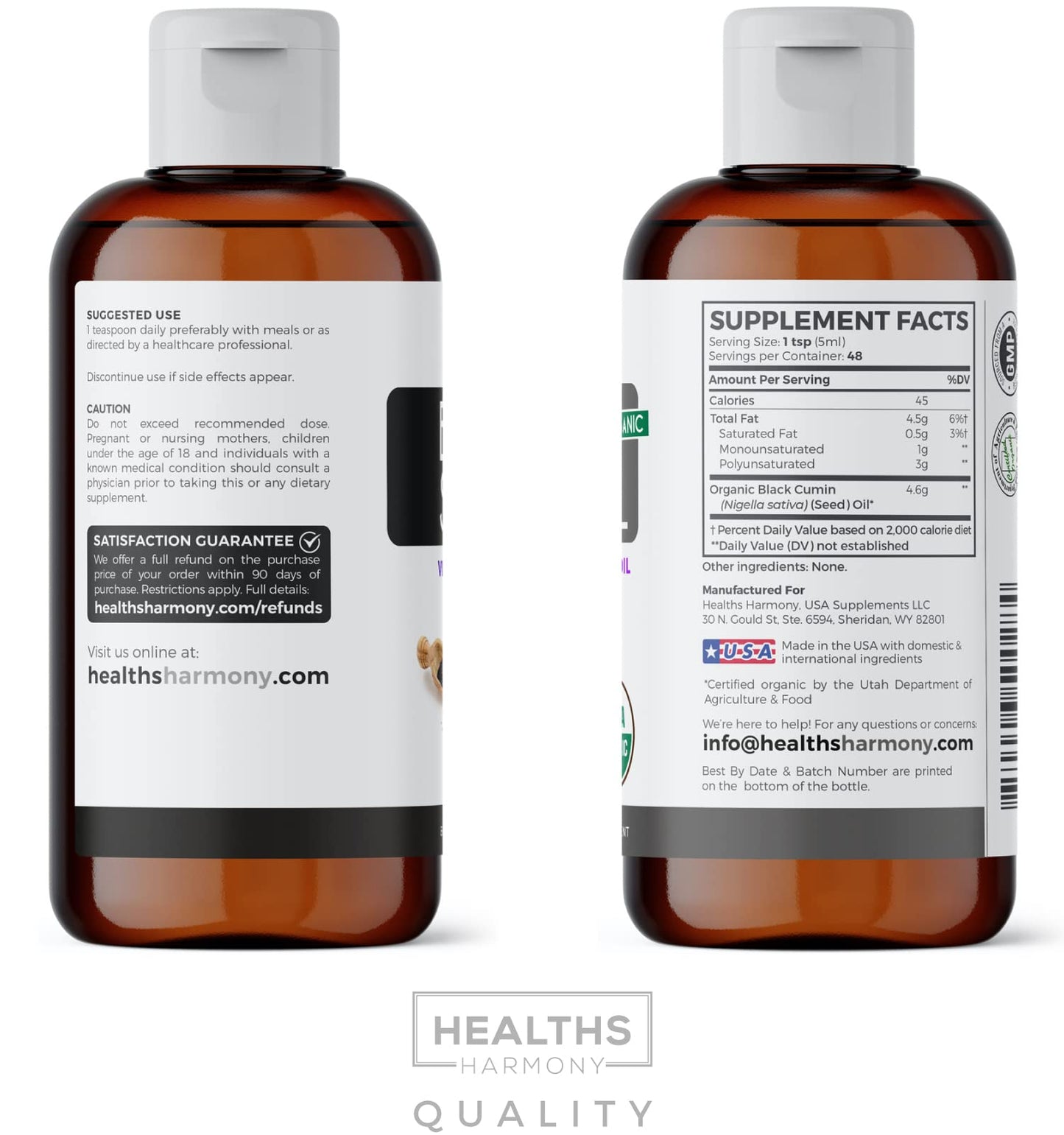 USDA Organic Black Cumin Seed Oil Liquid (8 fl oz) Premium Cold-Pressed Nigella Sativa Healths HarmonyUS supplements