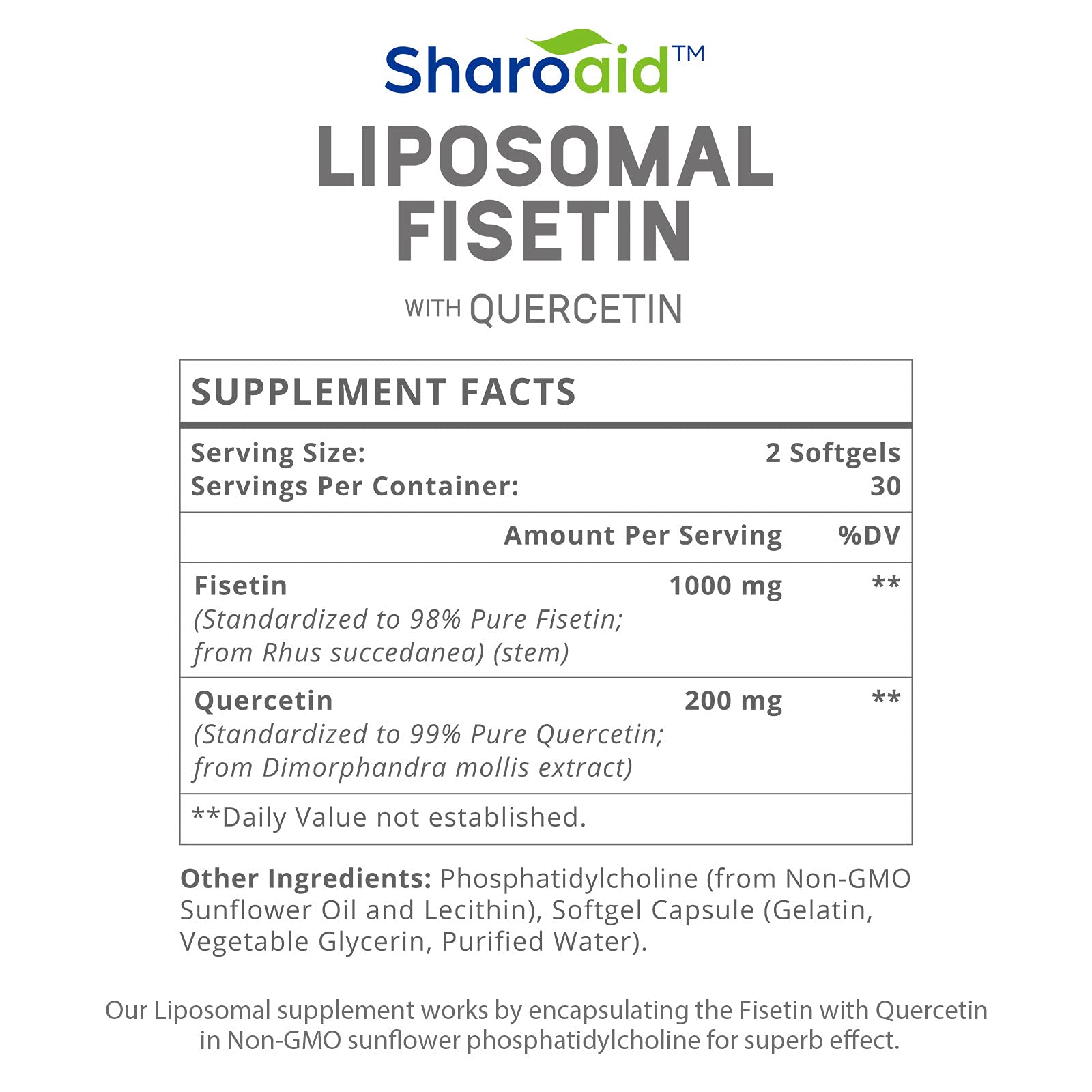 Sharoaid Liposomal Fisetin with Quercetin Supplements 1200 mg per Serving,High Absorpti SharoaidUS supplements