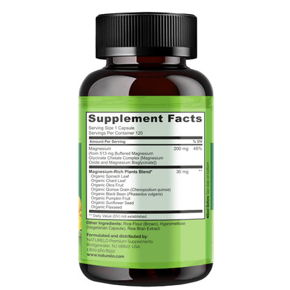 NATURELO Magnesium Glycinate Chelate Complex - 200 mg Magnesium with Organic Vegetables to Support Sleep, Calm, Muscle Cramp & Stress Relief NATURELOUS supplements