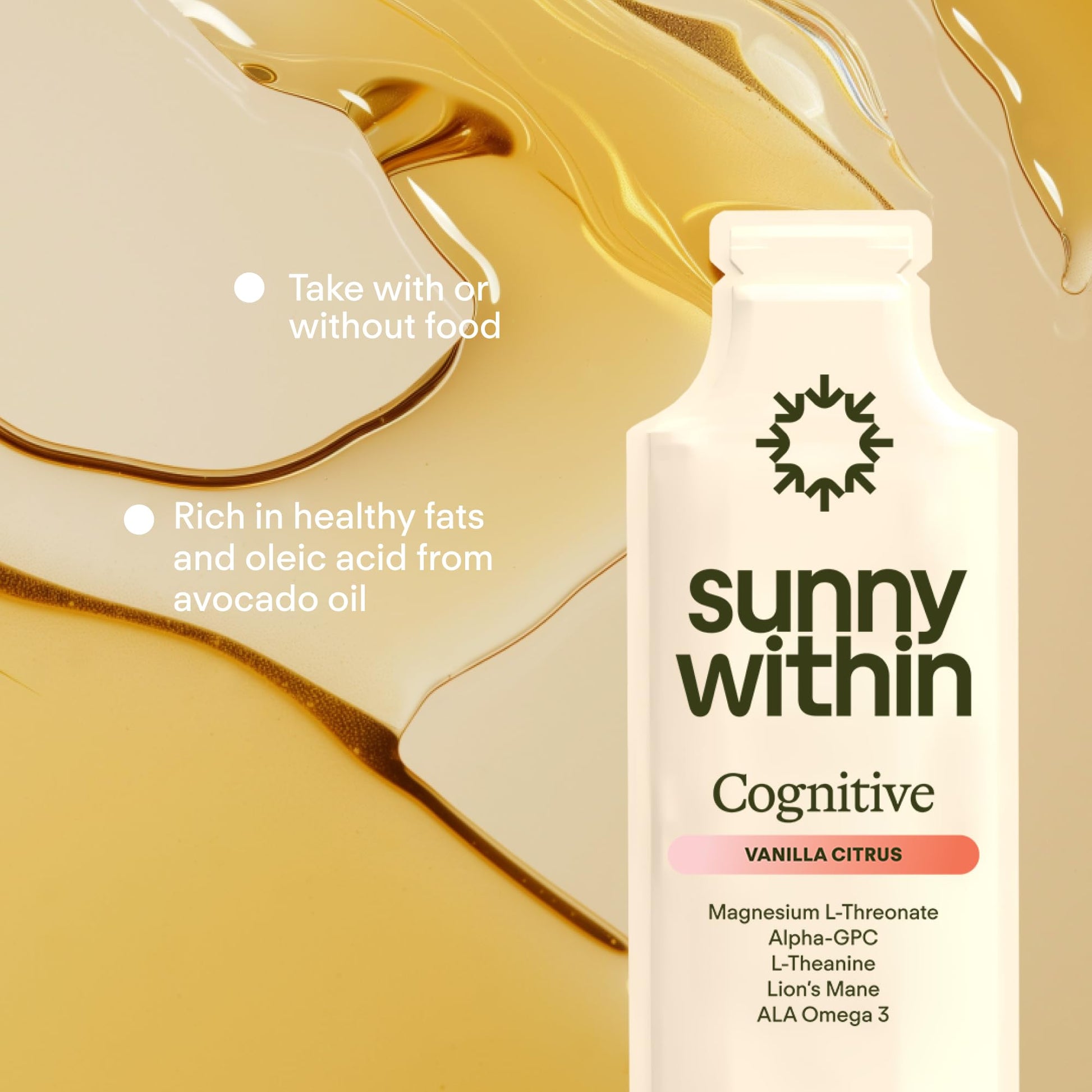 Sunny Within - Brain Health Supplement - Magnesium L-Threonate from Magtein®, Lion’s Mane, Alpha GPC, L-Theanine, ALA & Avocado Oil - Focus, Mood & Memory Support* - 30 Daily Vegan Pouches Sunny WithinAu supplements