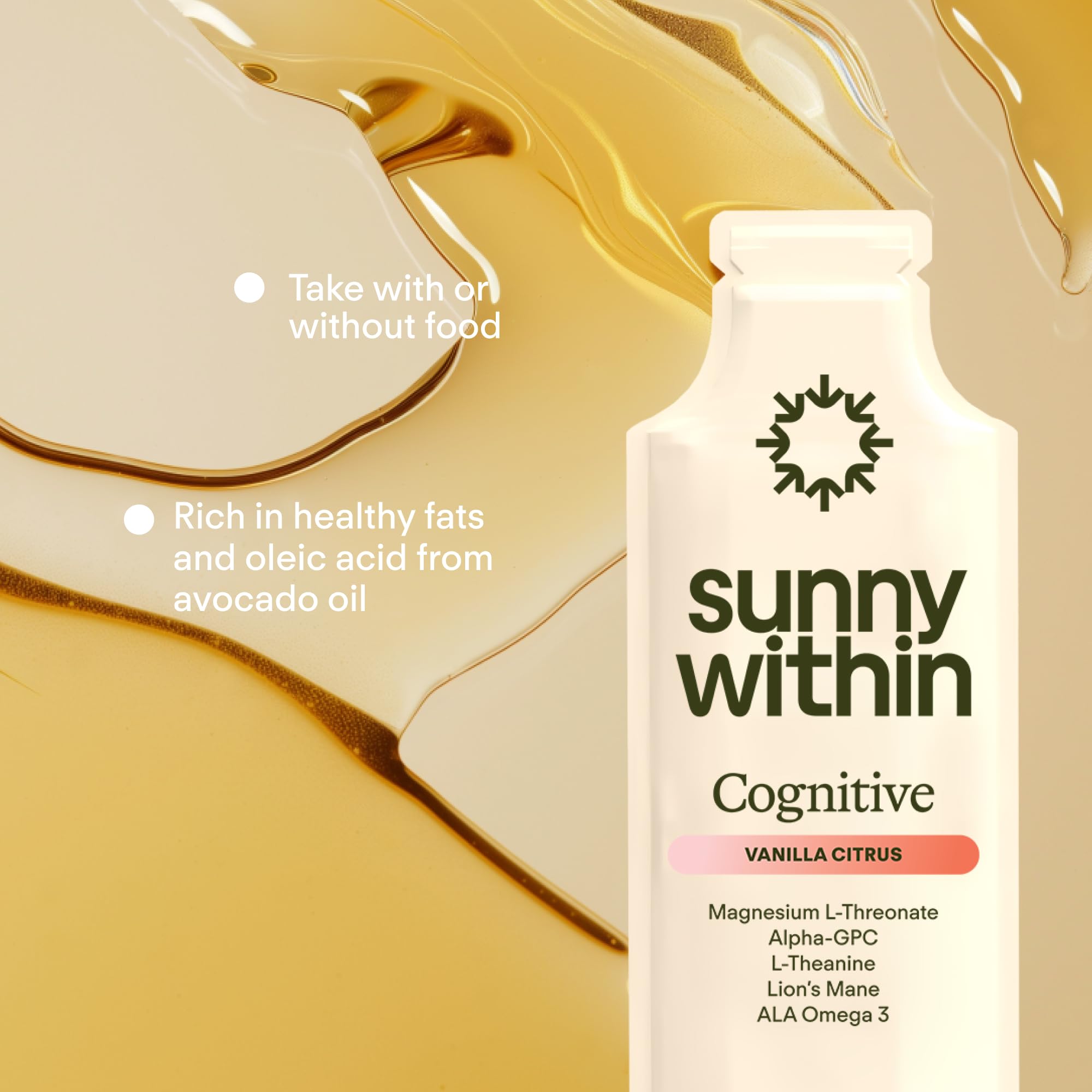 Sunny Within - Brain Health Supplement - Magnesium L-Threonate from Magtein®, Lion’s Mane, Alpha GPC, L-Theanine, ALA & Avocado Oil - Focus, Mood & Memory Support* - 30 Daily Vegan Pouches Sunny WithinAu supplements