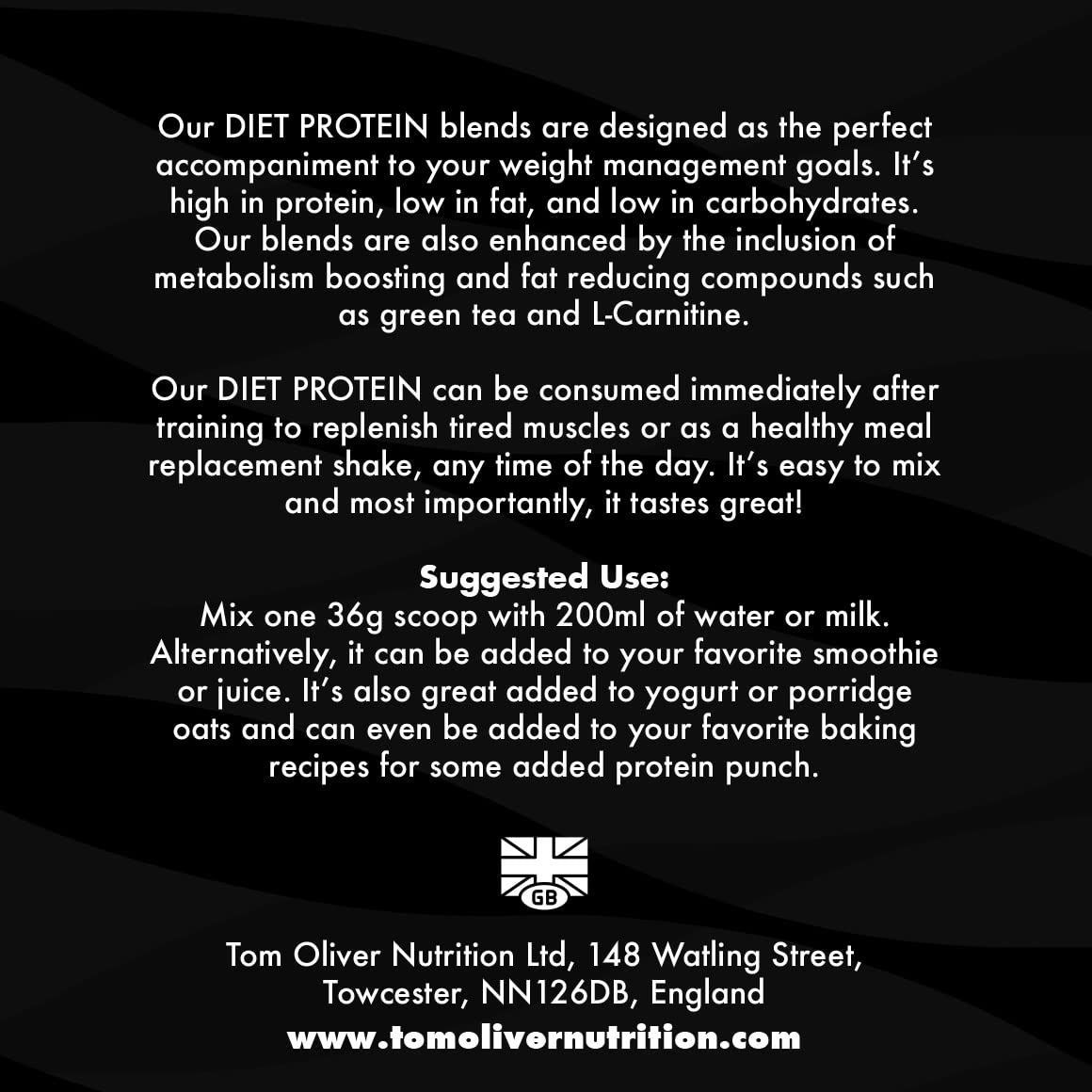 Tom Oliver Nutrition The Diet Protein - Diet Whey Protein Powder 907g - Weight Control Shake for Men & Women Tom Oliver NutritionAu supplements
