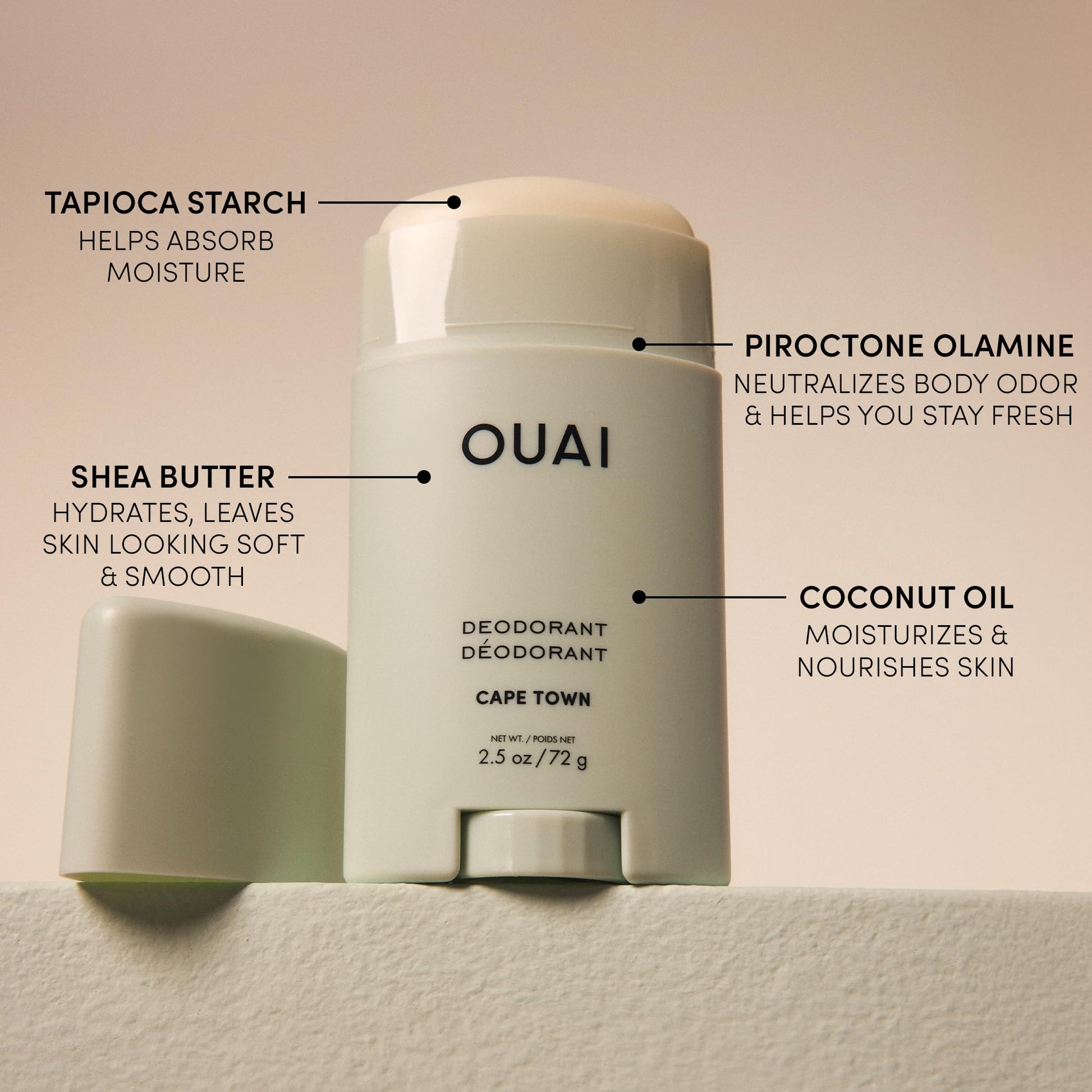 OUAI Aluminum Free Deodorant - Women's Deodorant with 24-Hour Odor Control & Invisible Application - Enriched with Notes of Wet Grass, Ginger, Basil & Green Fig - Cape Town (2.5 oz) OUAIAu supplements