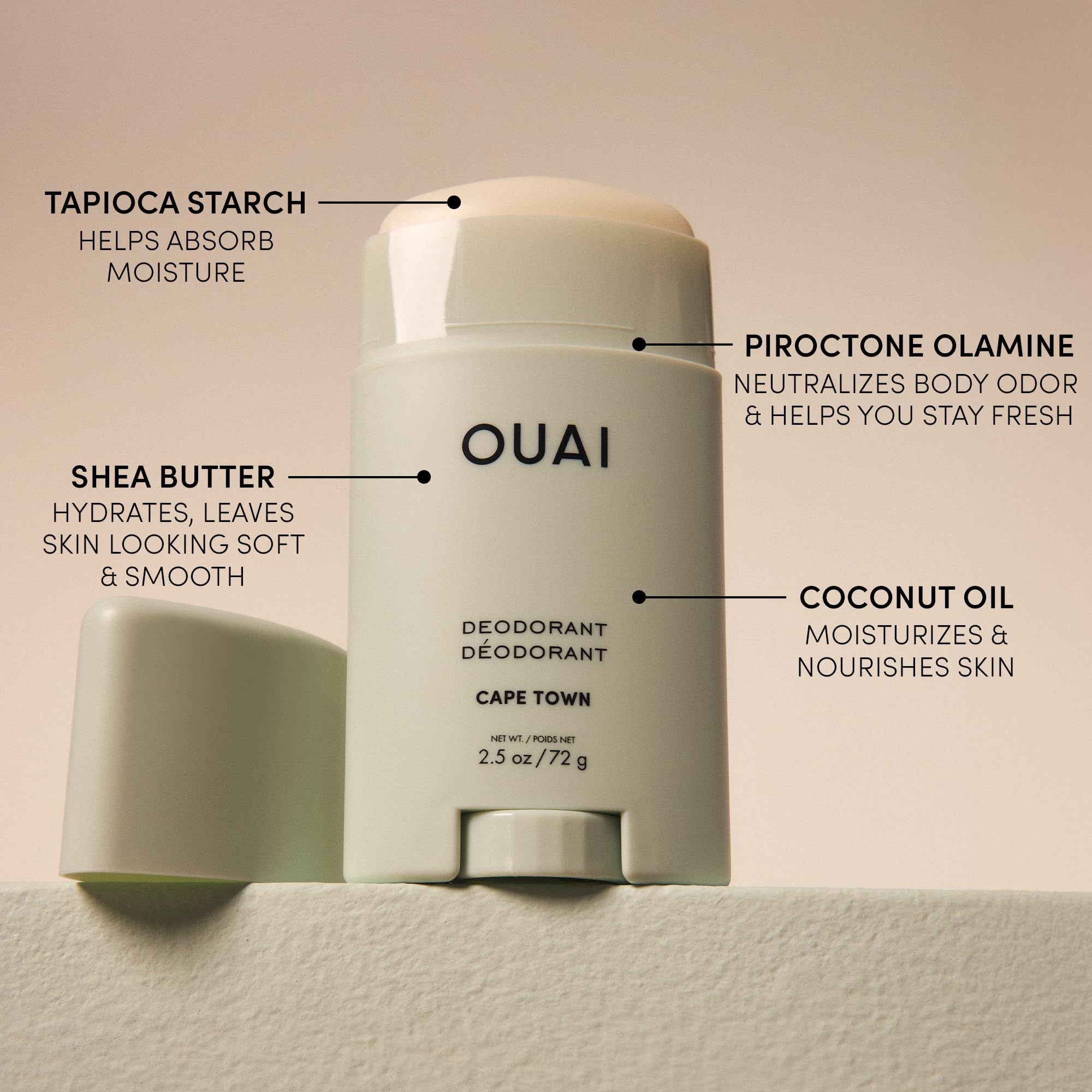 OUAI Aluminum Free Deodorant - Women's Deodorant with 24-Hour Odor Control & Invisible Application - Enriched with Notes of Wet Grass, Ginger, Basil & Green Fig - Cape Town (2.5 oz) OUAIAu supplements