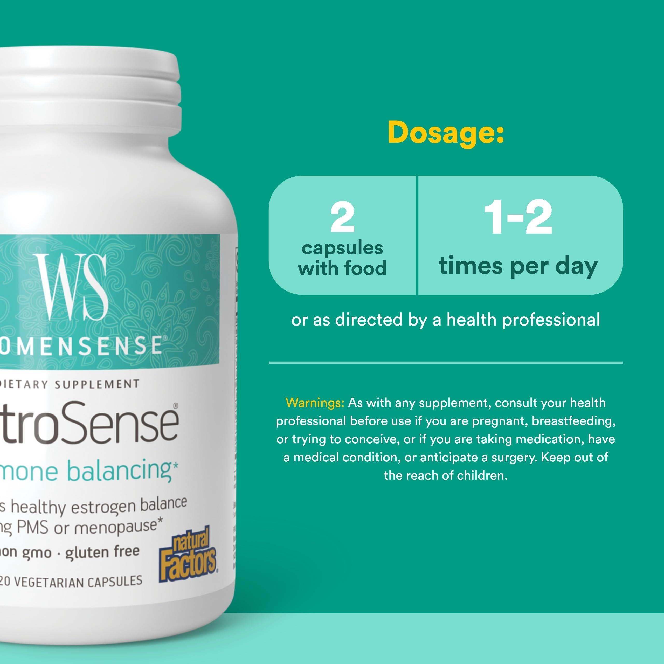 Natural Factors WomenSense EstroSense - Daily Hormonal Balance Support Supplement - Supports Healthy Menstration & Menopause - Non-GMO Natural Supplement - 120 Vegetarian Capsules (60 Servings) Natural FactorsAu supplements