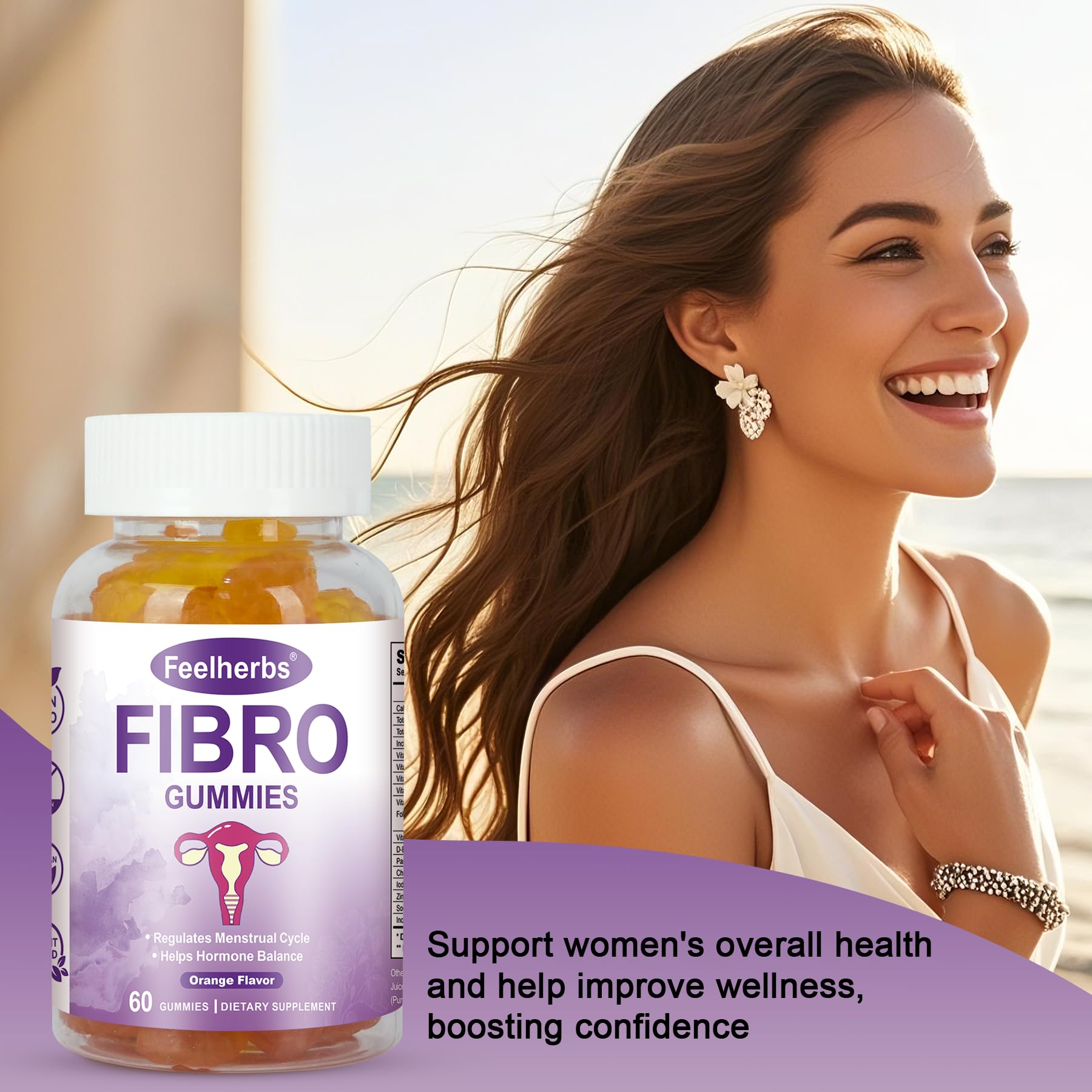 Fibro Gummies for Women Ovarian, Multivitamin Gummies for Hormone Balance, Ovarian Support Inositol Gummy with Vitamin A, E, and Minerals, 60 Count FeelherbsAu supplements