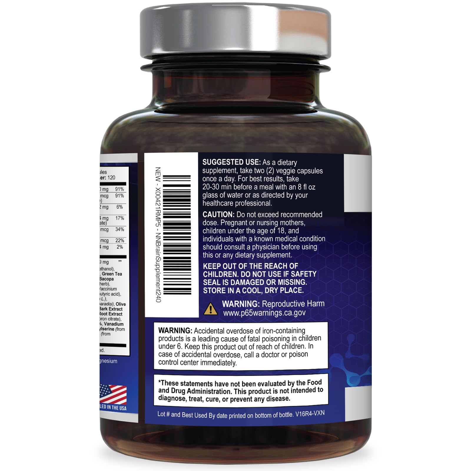 Brain Memory Supplement Pills - 3X Strength Nootropics for Concentration, Clarity & Focus Support - Brain Health Cognitive Vitamins with Bacopa, Phosphatidylserine & DMAE, Brain Booster - 240 Capsules Nature's NutritionAu supplements