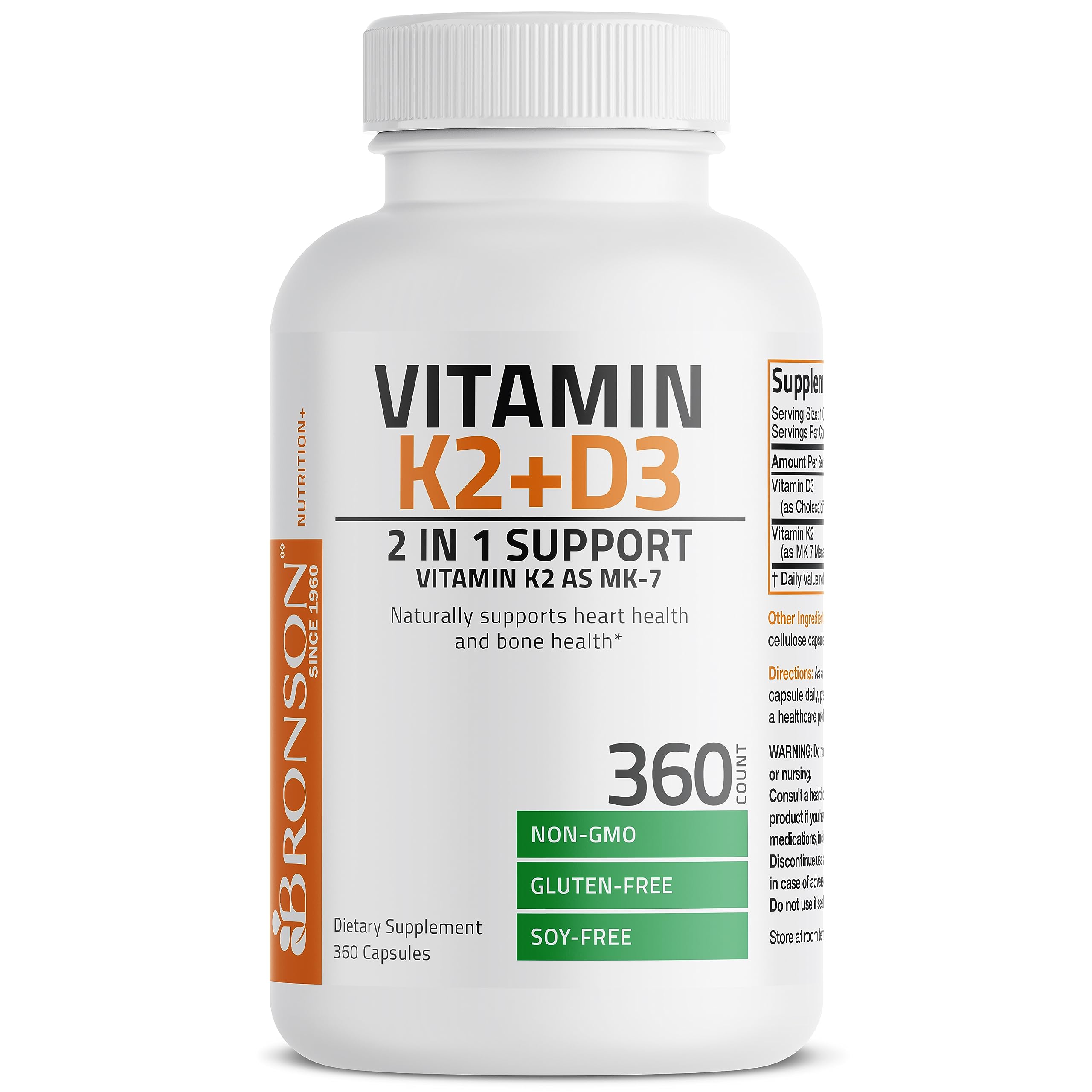 Bronson Vitamin K2 (MK7) with D3 Supplement Non-GMO Formula 5000 IU Vitamin D3 BronsonUS supplements