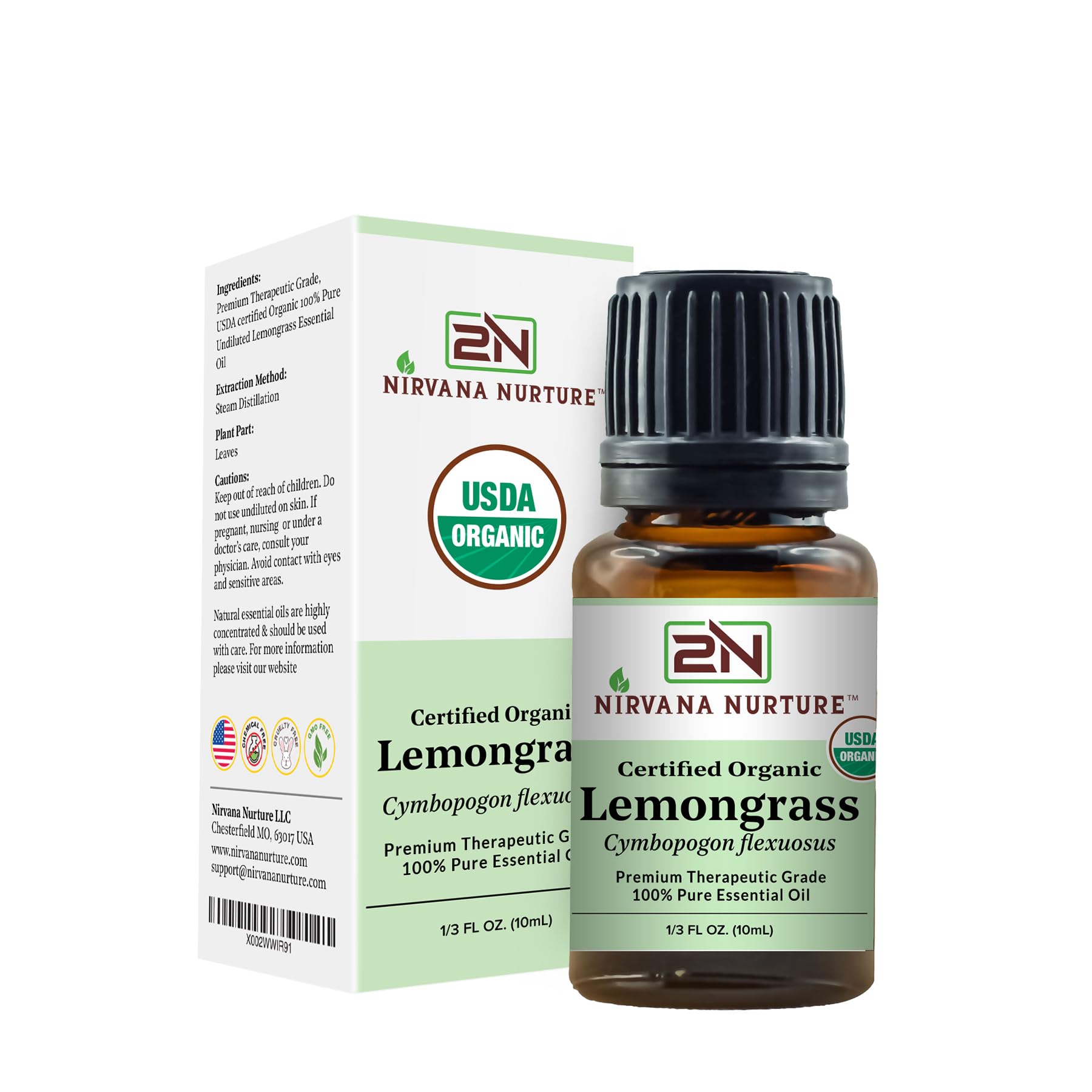 Nirvana Nurture Lemongrass Essential Oil USDA Certified Organic 100% Pure Premium Therapeutic Grade Nirvana NurtureAu supplements