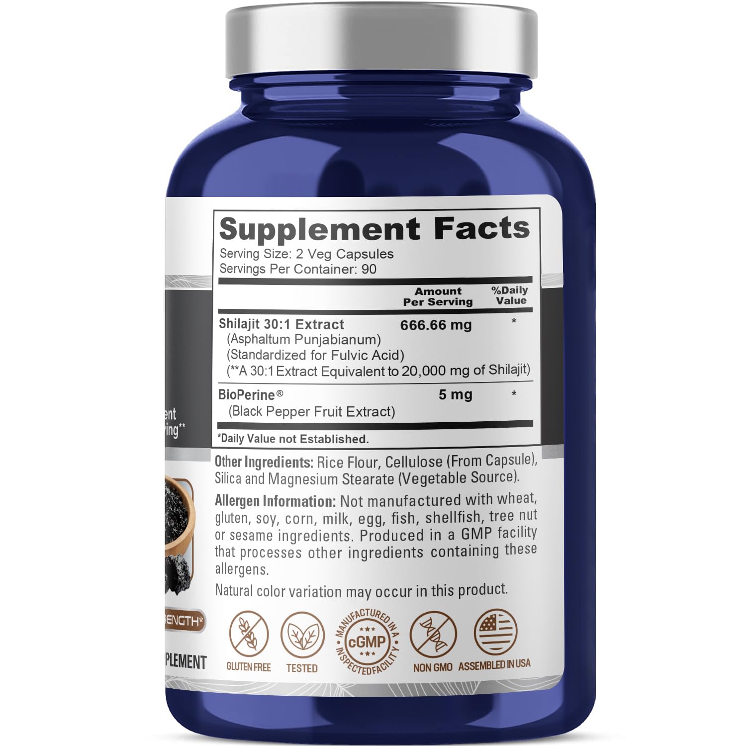 NusaPure Shilajit 20,000mg per Serving, 180 Veggie Caps, Non-GMO, Gluten Free, Bioperine NusaPureAu supplements