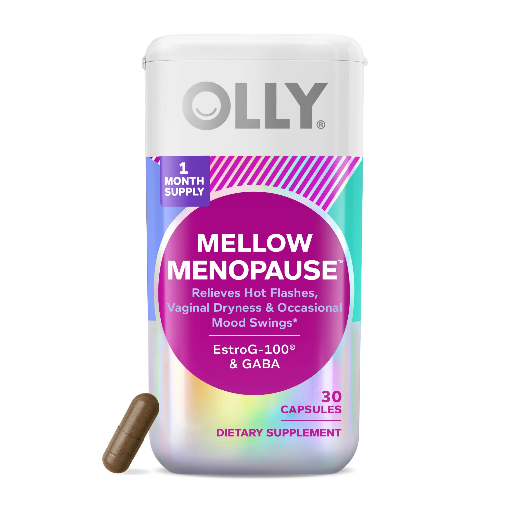 OLLY Mellow Menopause Supplements for Women, Supports Hot Flashes, Vaginal Dryness & Occasional Mood Swings,* Estro-G100®, GABA, Vegan Capsules, 1 Month Supply - 30 Count OLLYAu supplements