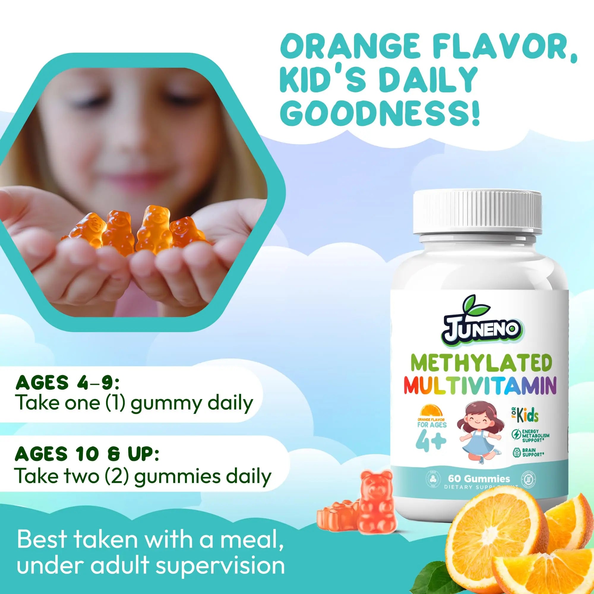 Juneno Methylated Multivitamin Gummies for Kids - MTHFR Support Supplement with B Complex 5-MTHF Folate (L-Methylfolate) JunenoAu supplements