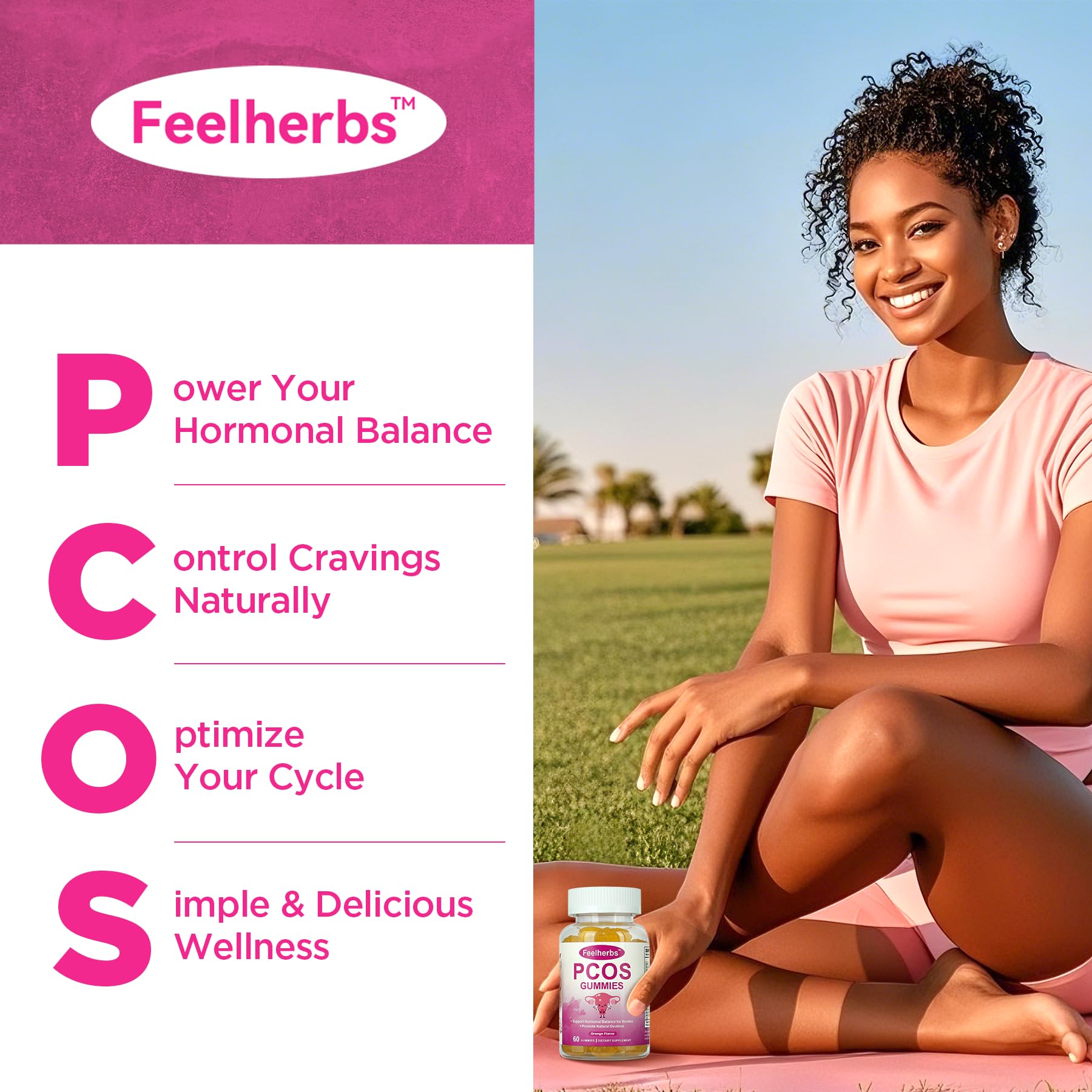 PCOS Gummies for Women Menstrual Cycle & Hormonal Balance, 60 Count Ovarian Support Gummies with Myo-Inositol, Folate and Vitamins, Orange Flavor PCOS Vitamins Gummies Helps Fertility and Ovulation FeelherbsAu supplements