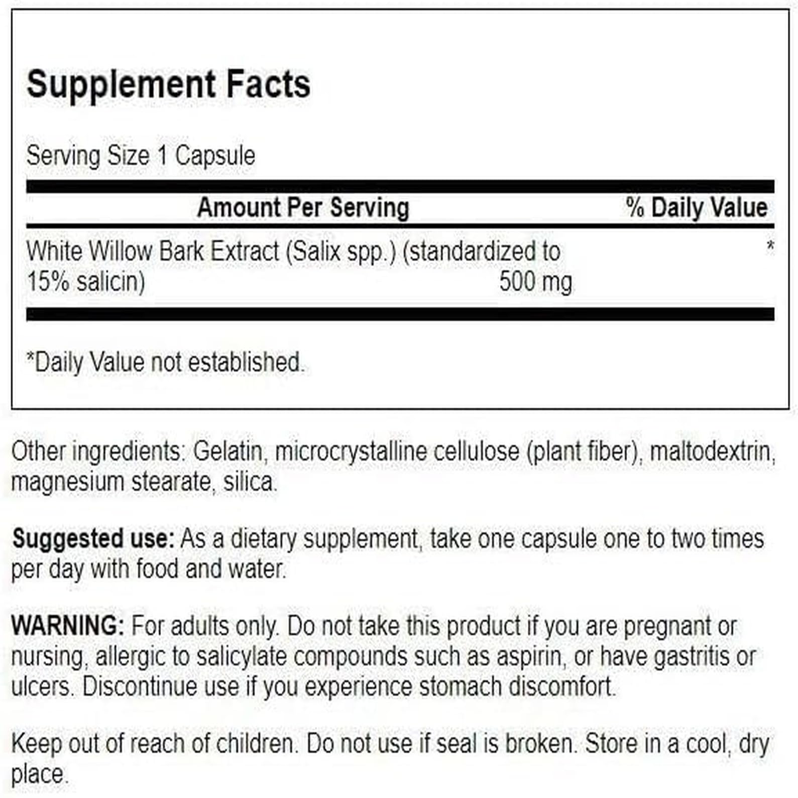Swanson White Willow Bark Extract - Promotes Joint Support and Muscle Relief - Standardized to 15% Salicin - Natural Supplement with No Stomach Irritation - (120 Capsules, 500mg Each) SwansonAu supplements