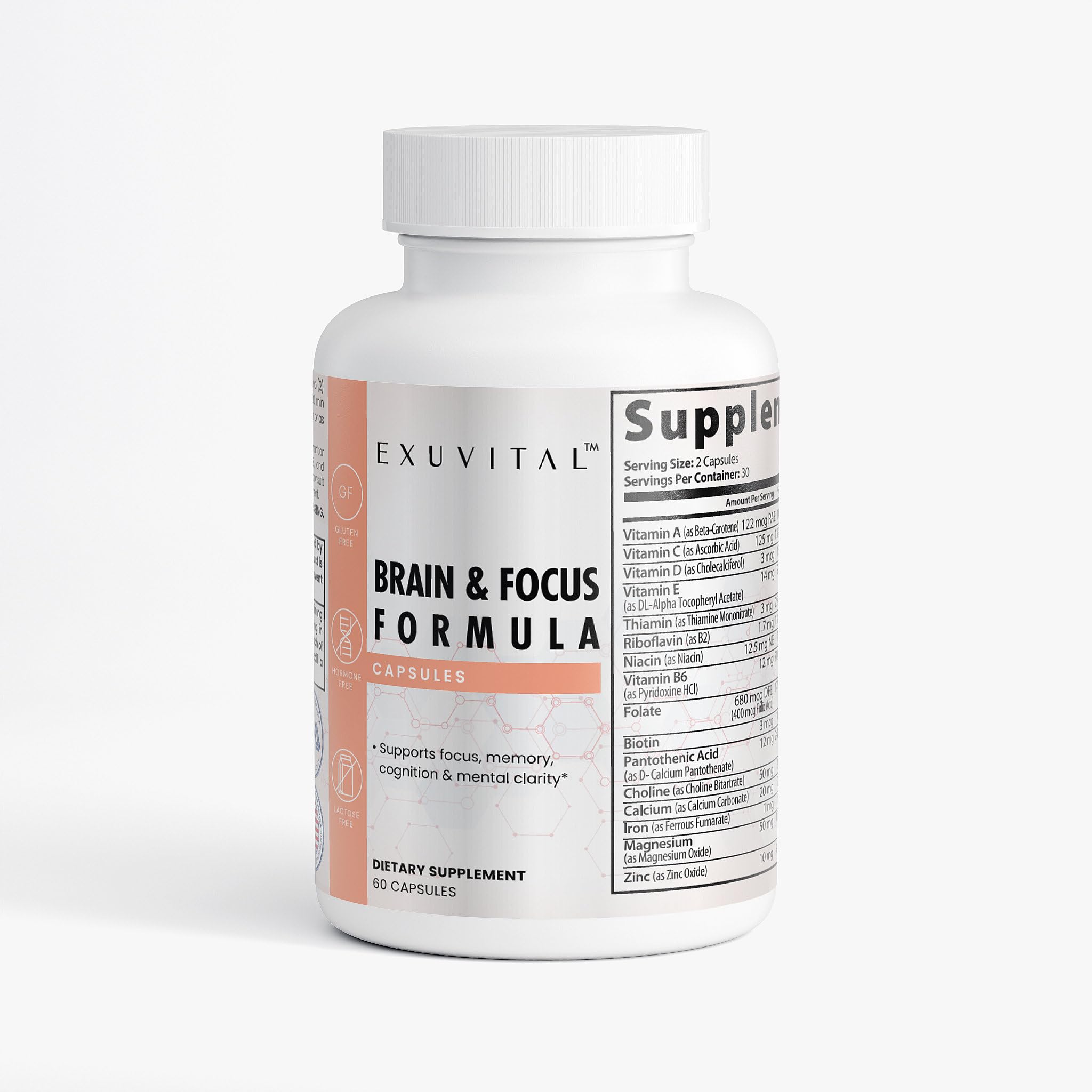 EXUVITAL Brain & Focus Formula, Veggie Capsules, 60 Count, Nootropic Supplement with Vitamins, Minerals and Proprietary Blend for Clarity, Memory, Cognition and Mental Focus EXUVITALAu supplements