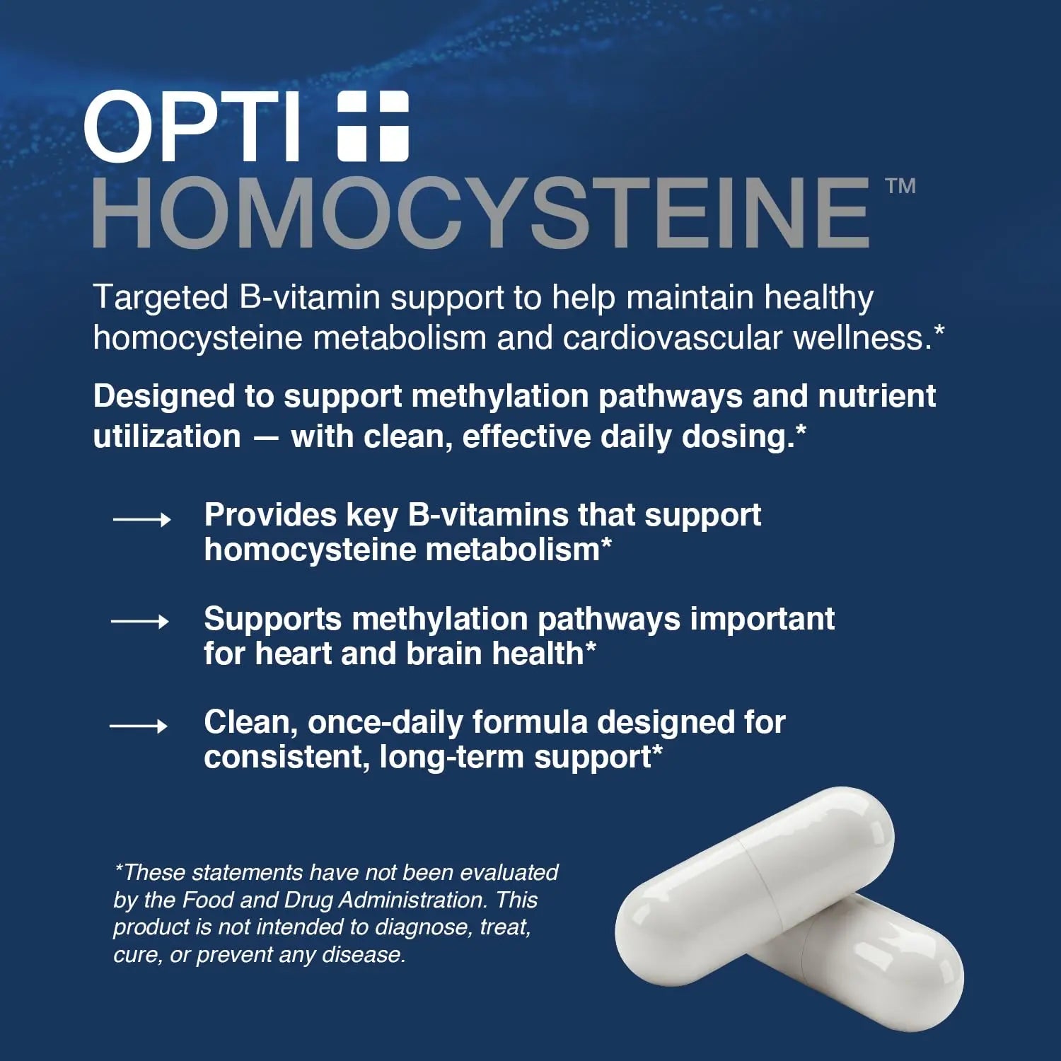 Opti + Homocysteine Capsules | Daily Brain and Heart Health Supplements* | Brain Supplement with Methylcobalamin & Methylfolate | 60 capsules/30 Servings Opti + LifeAu supplements
