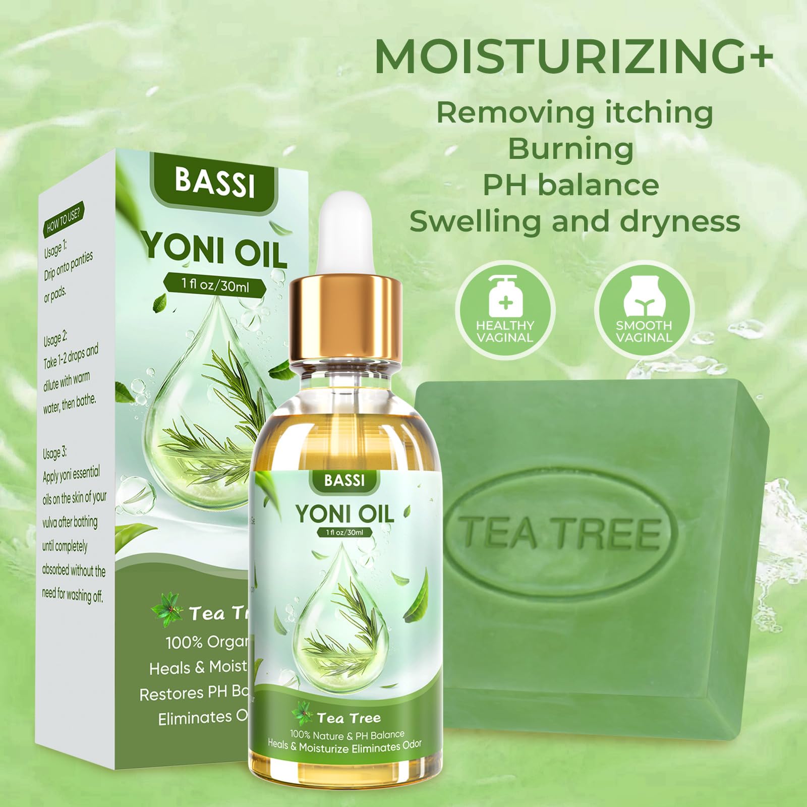 Feminine Wash & Yoni Oil & Yoni Soap Tea Tree Set for Women, Yoni Wash for Vaginal Ph Balance Remove BASSIAu supplements