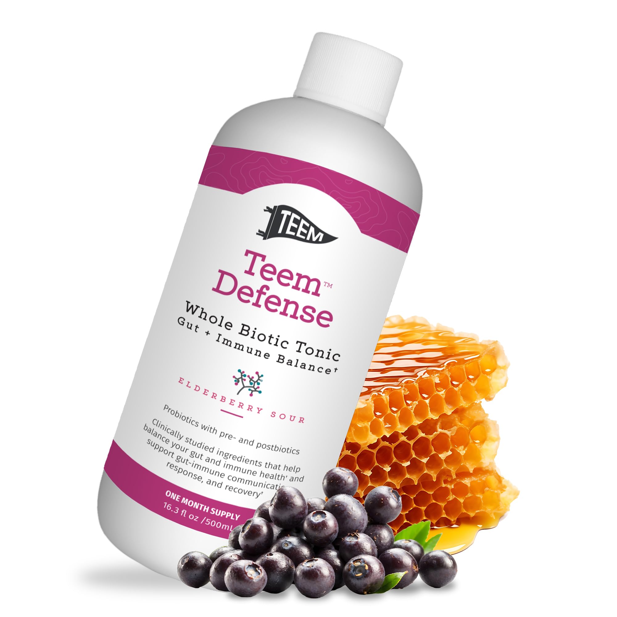 Teem Defense Liquid Probiotic with Elderberry, Whole Biotic Tonic for Digestion & Immunity, Prebiotic Probiotic & Postbiotic Supplement for Kids and Adults, 30 Day Supply – 16.3 Fl.Oz TeemAu supplements