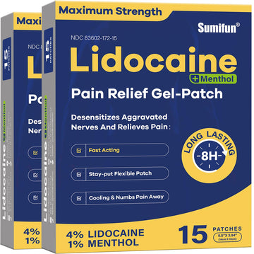 Sumifun 4% Lidocaine Patches Plus 1% Menthol - 30 Counts Maximum Strength OTC Pain Relief Patches for Back Ache Stiff Neck Joint Pain Muscle Soreness Topical Analgesic SumifunAu supplements