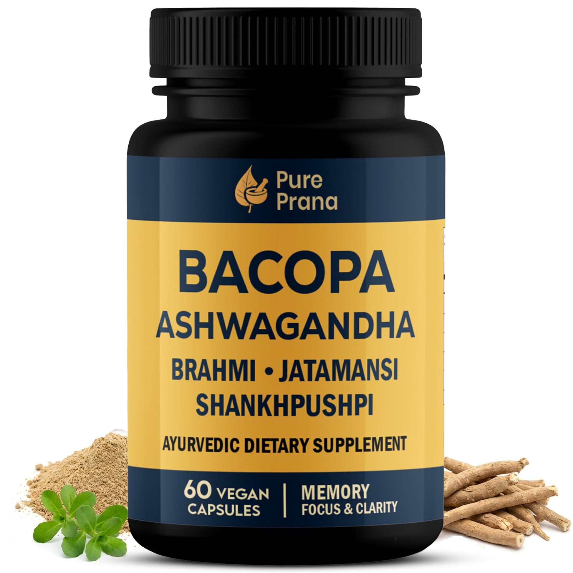 Pure Prana Ayurvedic Brain Supplement Capsules with Brahmi, Ashwagandha & Gotu Kola - Plant-Based Nootropic Cognitive Wellness Formula for Daily Focus - Vegan Clarity for Men Women - 60 Capsules Pure PranaAu supplements
