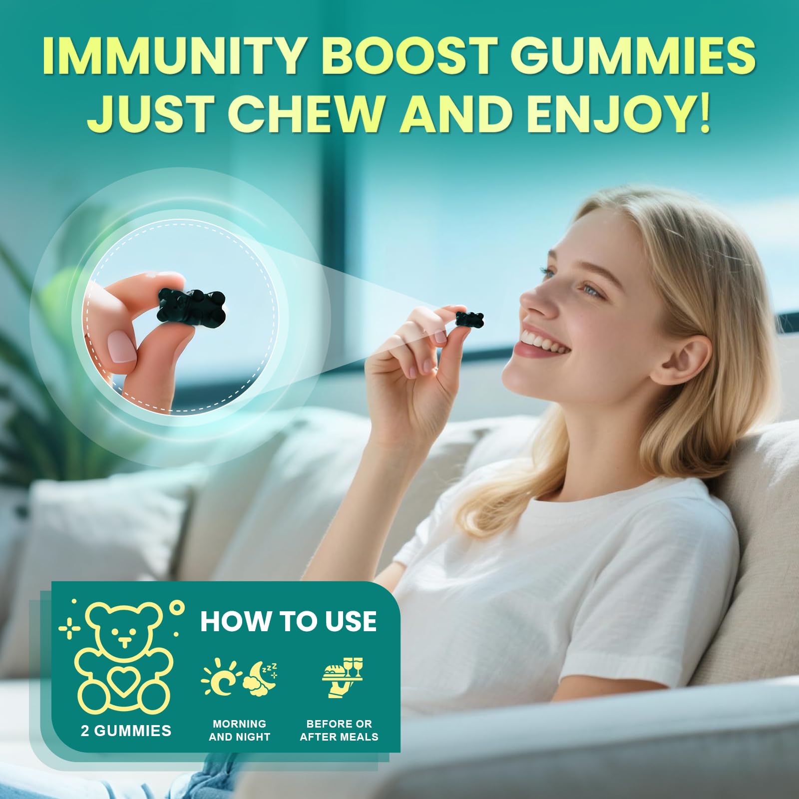 Sea Moss Gummies with Ashwagandha & Chlorophyll, Immune, Digestive and Gut Detox Support, Powered by Black Seed Oil, Vitamin C, Vitamin D & Magnesium, GMO, Vegan, Apple Flavor, 60 SeaMoss Gummies B BEWORTHSAu supplements