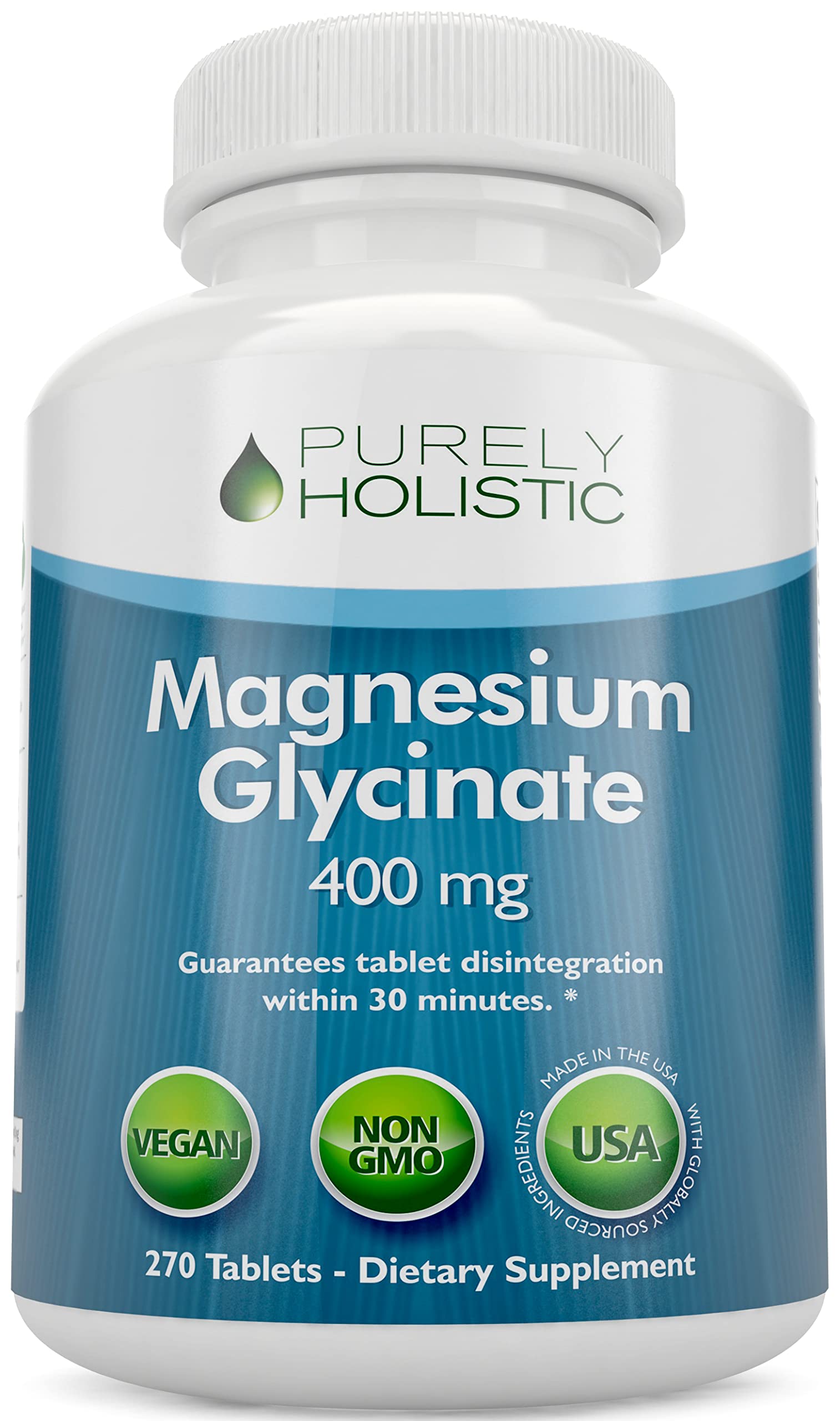 Magnesium Glycinate 400mg - 270 Magnesium Tablets (not Capsules) - 400 mg Elemental Magnesium - Highly Bioavailable - Vegan and Vegetarian - for Improved Sleep, Stress Relief & Cramp Defense Purely HolisticAu supplements