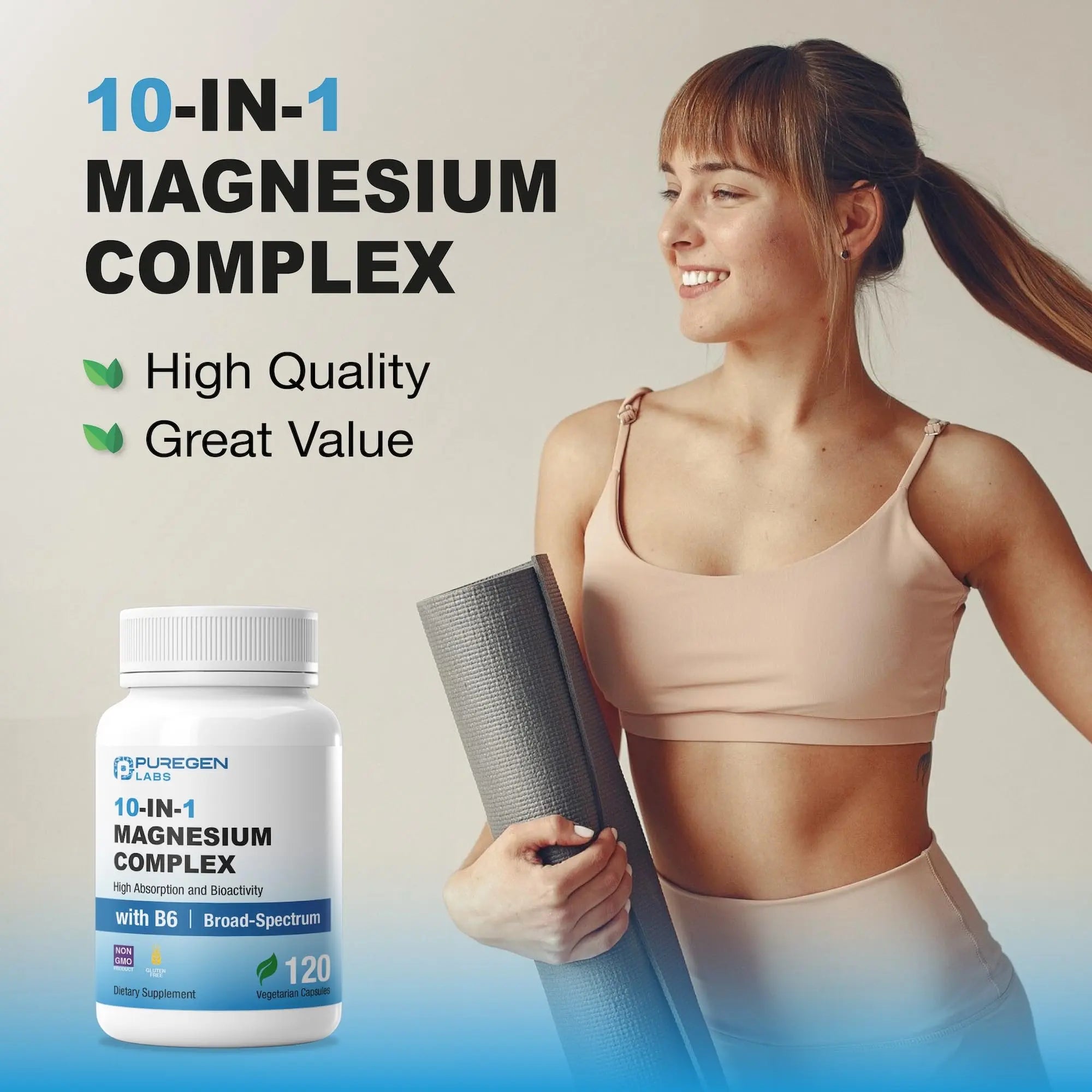 Puregen Labs 10 in 1 Magnesium Complex 500mg with B6-120 Veggie Capsules [High Absorption and Bioactivity] Non-GMO, NO Gluten and Dairy P Puregen Labsnz supplements