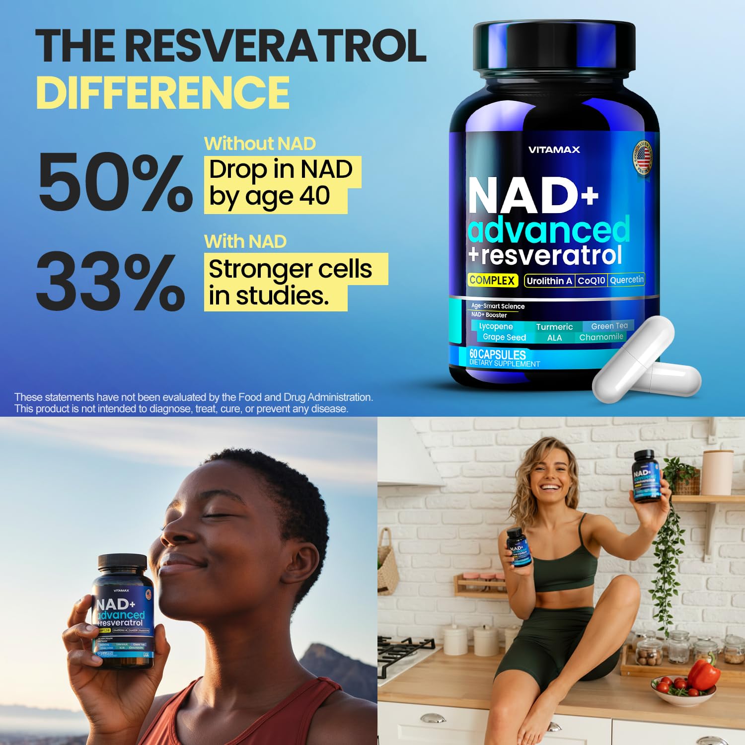 Liposomal NAD+ Supplement Extra Strength | Urolithin A, Resveratrol, CoQ10 - Women & Men - ALA, Green Tea, Quercetin, Lycopene | High Purity, Energy & Regeneration - Made in USA – 60ct VitamaxAu supplements