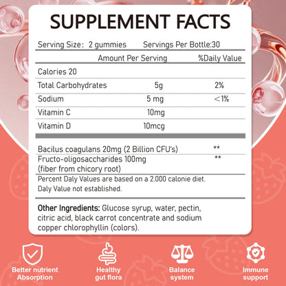 Vikaywoo Probiotic Fiber Gummies for Adults, No Sugar Added Strawberry Flavor– 2 Billion CFUs –Vitamin C,Vitamin D–Digestive Health & Regularity Support(120 Count) VikaywooUS supplements