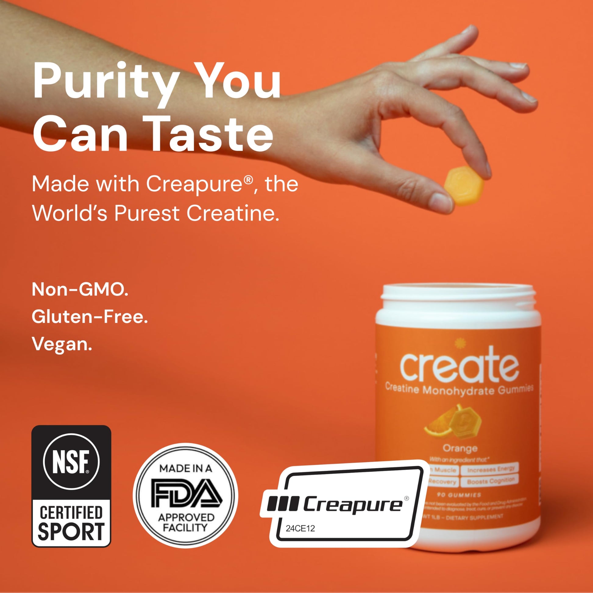 Create Creatine Monohydrate Gummies for Men & Women, Boost Focus, Strength, and Endurance, Anti-Melting Formula, Vegan, Gluten-Free, Non-GMO, 1.5g of Creatine per Gummy (Orange) CreateAu supplements