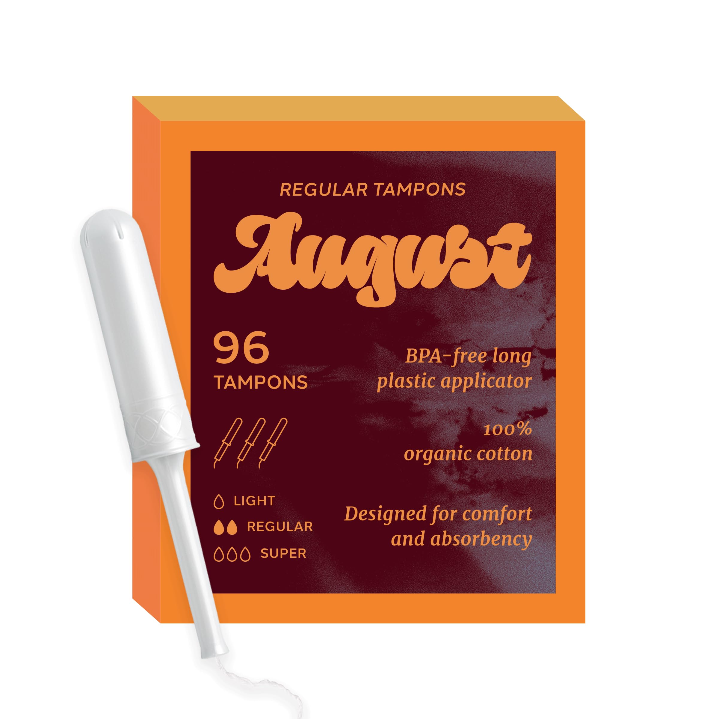 August Organic Cotton Tampons, Regular tampons, BPA Free Long Applicators, Non-Toxic Organic AugustAu supplements