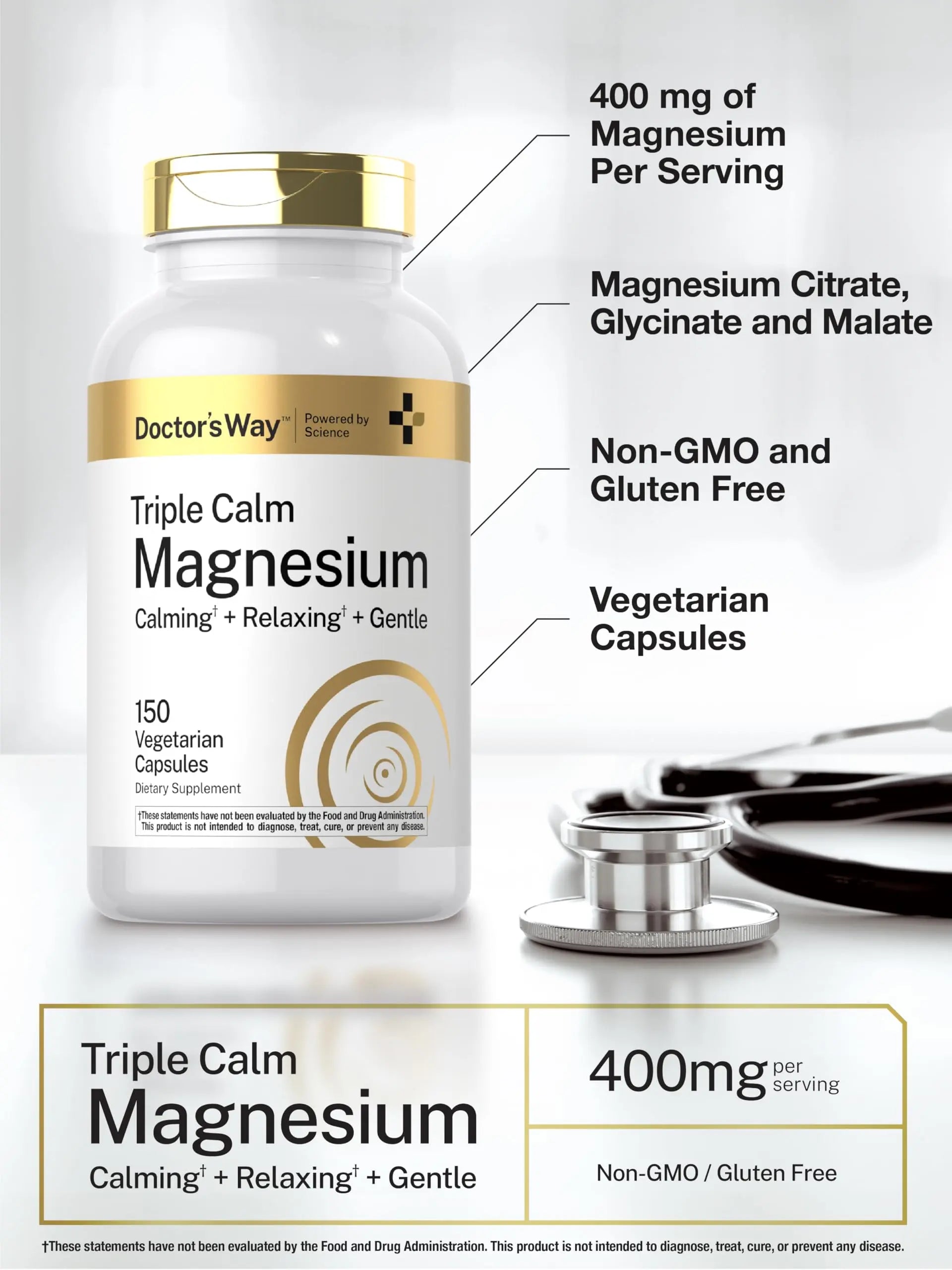 Doctor's Way Triple Magnesium Complex | 150 Capsules | Citrate, Glycinate, & Malate Supplement | Vegetarian, Non-GMO, Gluten Free Formula Doctor's Waynz supplements