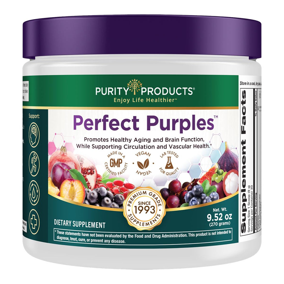 Purity Products Perfect Purples Powder Phytonutrient Rich, Healthy Aging Super Formula - Support Total Body Health - High ORAC Power - P40p Pomegranate Extract w/ 40% Punicosides - 30 Day Supply Purity ProductsAu supplements
