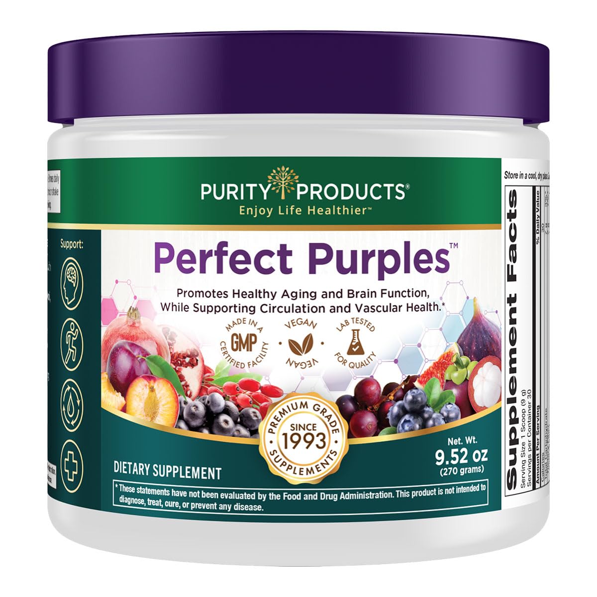 Purity Products Perfect Purples Powder Phytonutrient Rich, Healthy Aging Super Formula - Support Total Body Health - High ORAC Power - P40p Pomegranate Extract w/ 40% Punicosides - 30 Day Supply Purity ProductsAu supplements