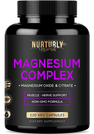 Magnesium Citrate & Oxide 500mg Complex Supplement - High Absorption Maximum Strength - Helps Support Bone Density and Strength, Muscles, Energy and Sleep - 120 Vegan Capsules NURTURLYAu supplements