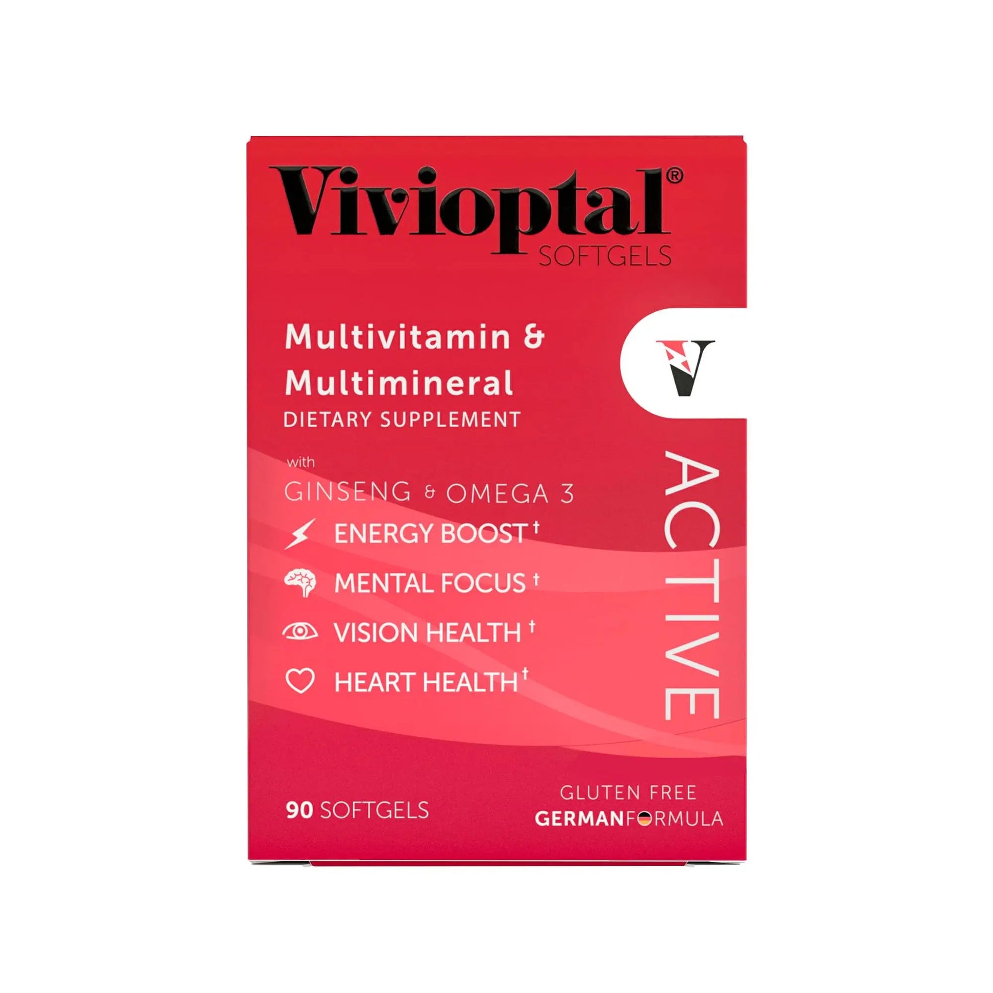 Vivioptal Active, 90 Softgels (1 Year Supply), Ginseng & Omega 3, Multivitamin & Multimineral, Gluten Free, German Formula Vivioptal VitaminsAu supplements