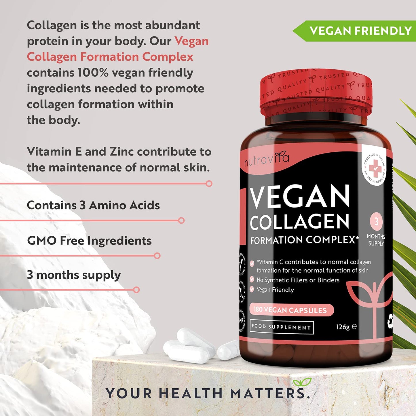 Vegan Collagen 1000mg Advanced Superfood Blend - 180 Capsules (3 Month Supply) NutravitaUS supplements