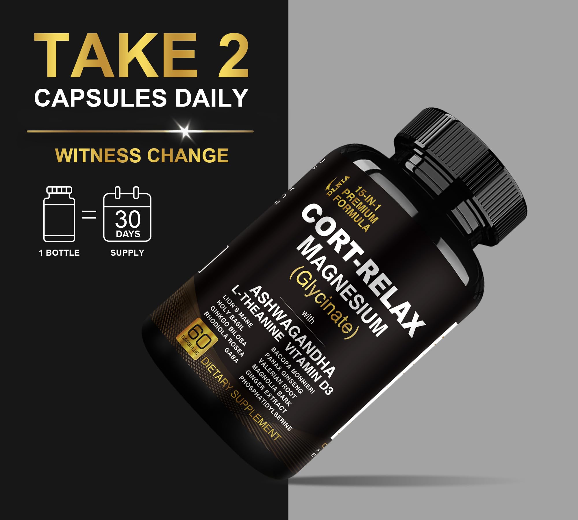 Super Calm Cortisol Supplements for Women & Men with Magnesium Glycinate, Ashwagandha, L-Theanine, Phosphatidylserine, Ginkgo & Lions Mane for Calm, Focus, Mental Clarity, Relaxation, Sleep, Energy DLNIAAu supplements