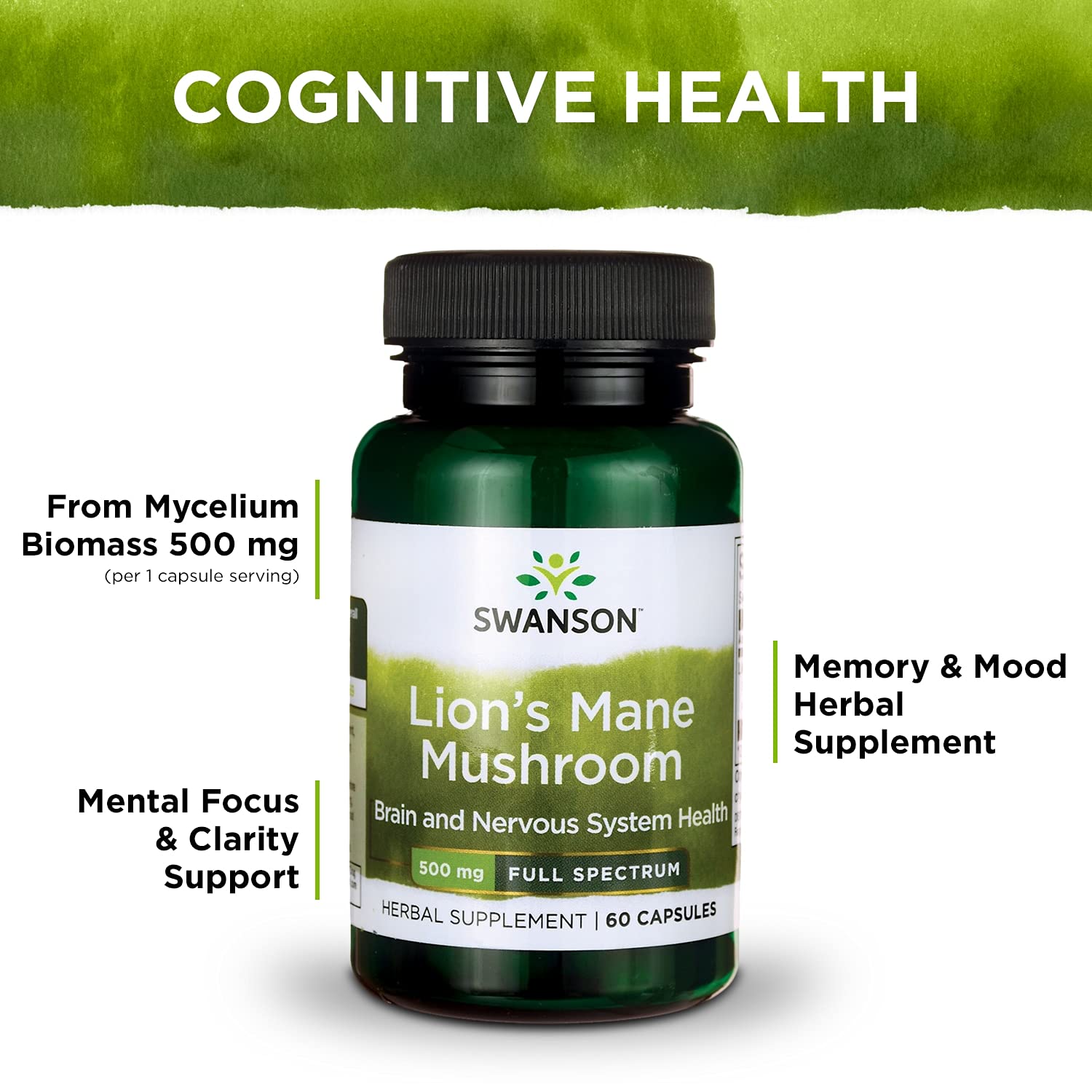 Swanson Lion's Mane Mushroom Capsules - 500 mg Each, 60 Capsules - SwansonUS supplements