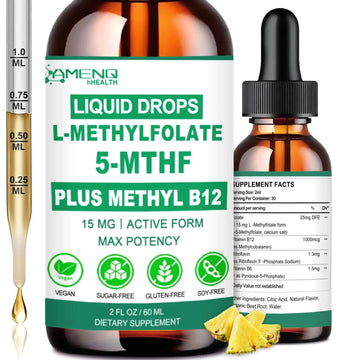 Methylfolate Supplement Liquid Drops, L Methy Folate 15mg Plus Methy B12, B6, B2 Multivitamin, Metabolically Active 5-MTHF Form AMENQ hHEALTHAu supplements