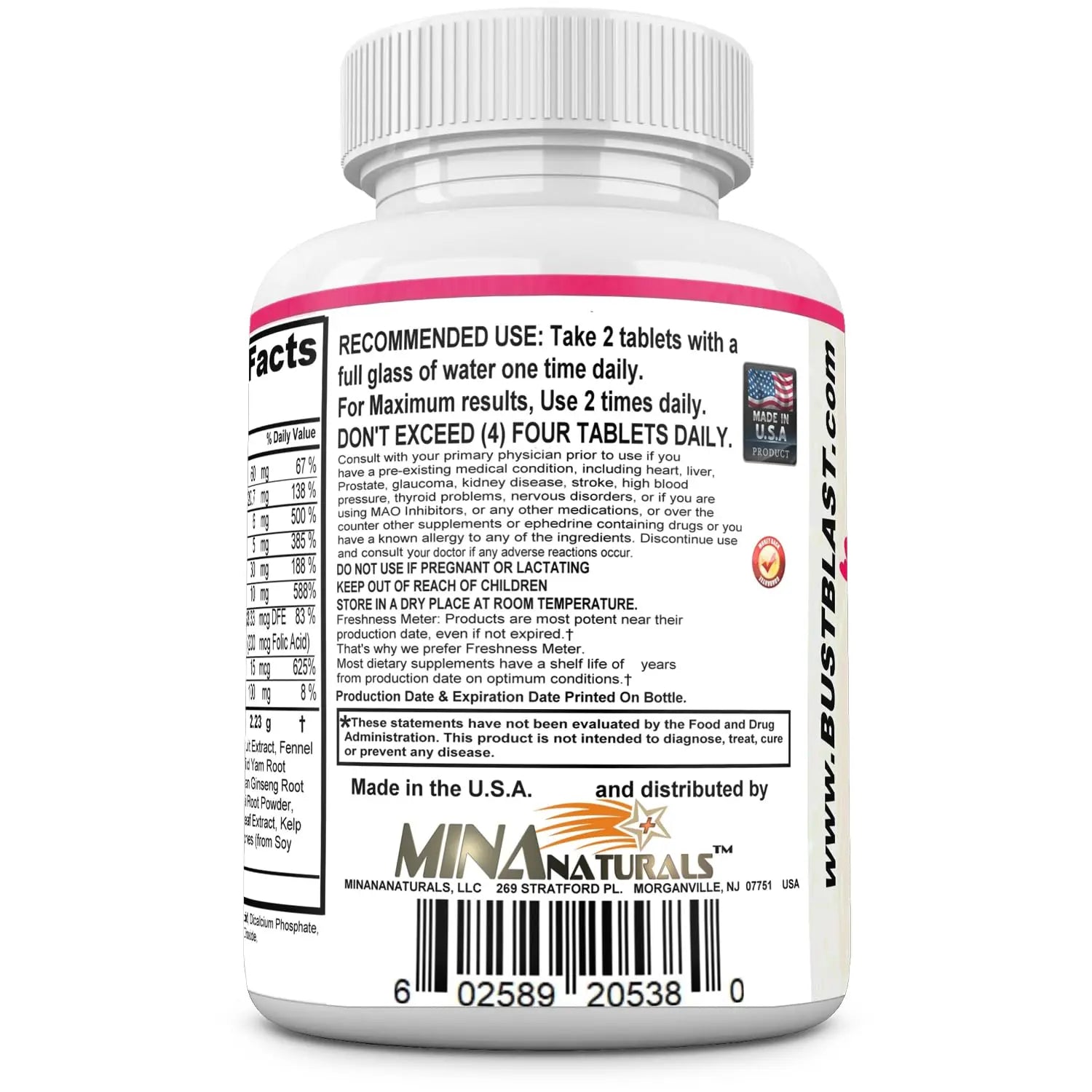 MINANATURALS Bust Blast Loaded Increase Breast Size Fast. Female Breast Enhancement - Bigger Boobs and Butt Pills. 60 Tablets MINANATURALSnz supplements
