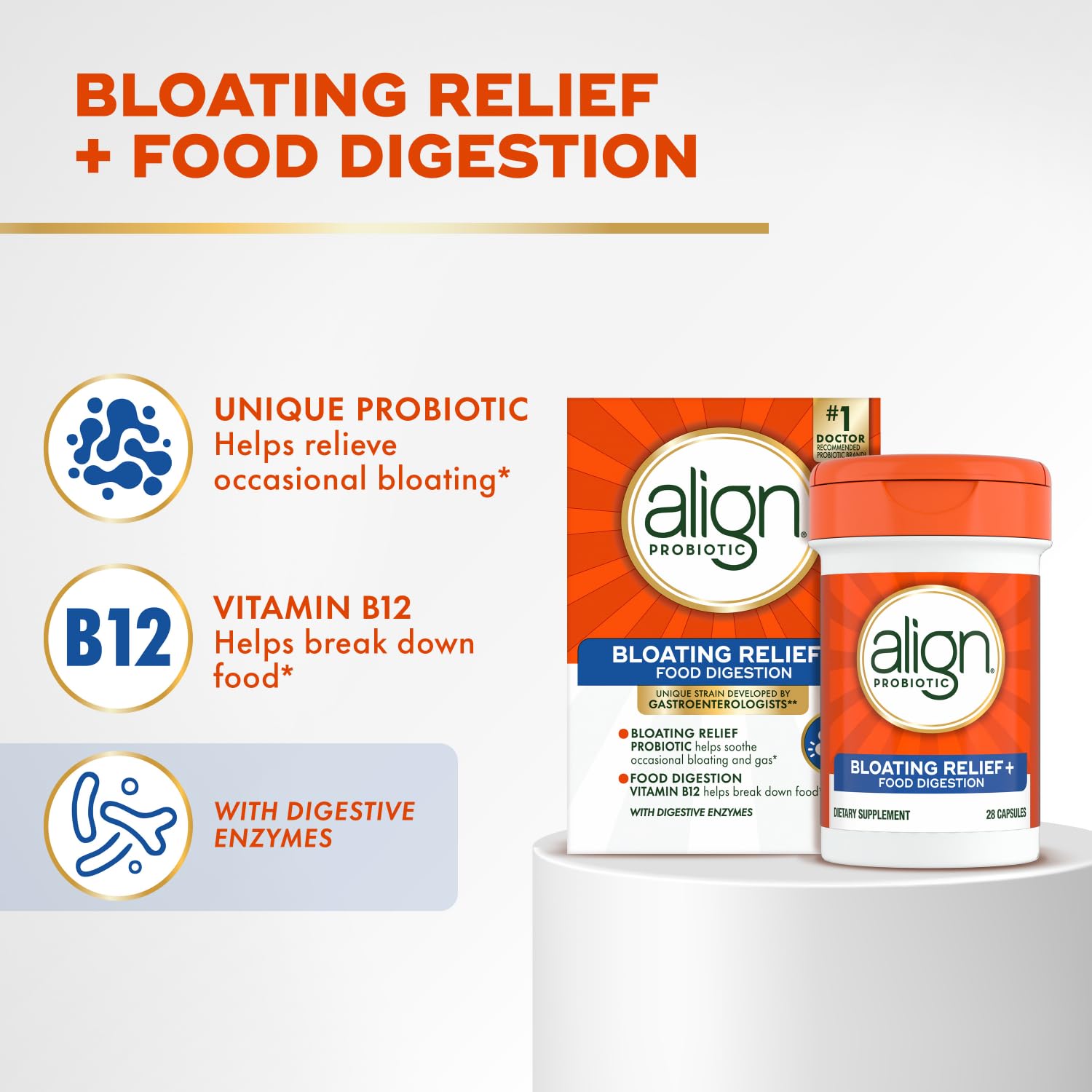 Align Probiotic Bloating Relief + Food Digestion, Probiotics for Women and Men, #1 Doctor Recommended Brand‡, Promotes Digestive Health and Helps Support the Metabolism of Food*, 28 Capsules AlignAu supplements