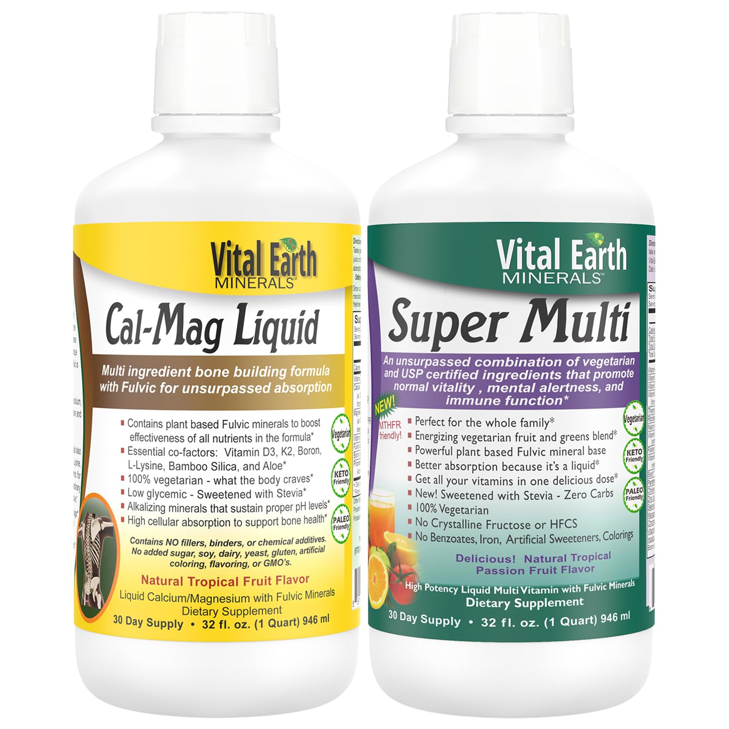 Vital Earth Minerals Bone & Wellness Support – Cal Mag Liquid + Super Multi, Liquid Multivitamins, MTHFR Support, 32 Oz Ea Vital Earth MineralsAu supplements
