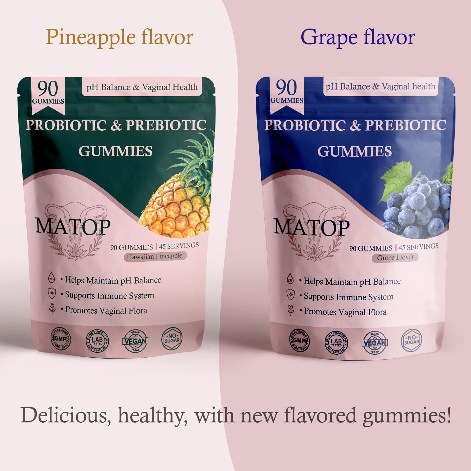 MATOP Probiotic Prebiotic pH Balance Gummies - Vaginal Health Gummies for Women Pro + Prebiotic with Pineapple Flavor, Vegan, Sugar-Free – 90 Gummies (45 Servings) MATOPAu supplements
