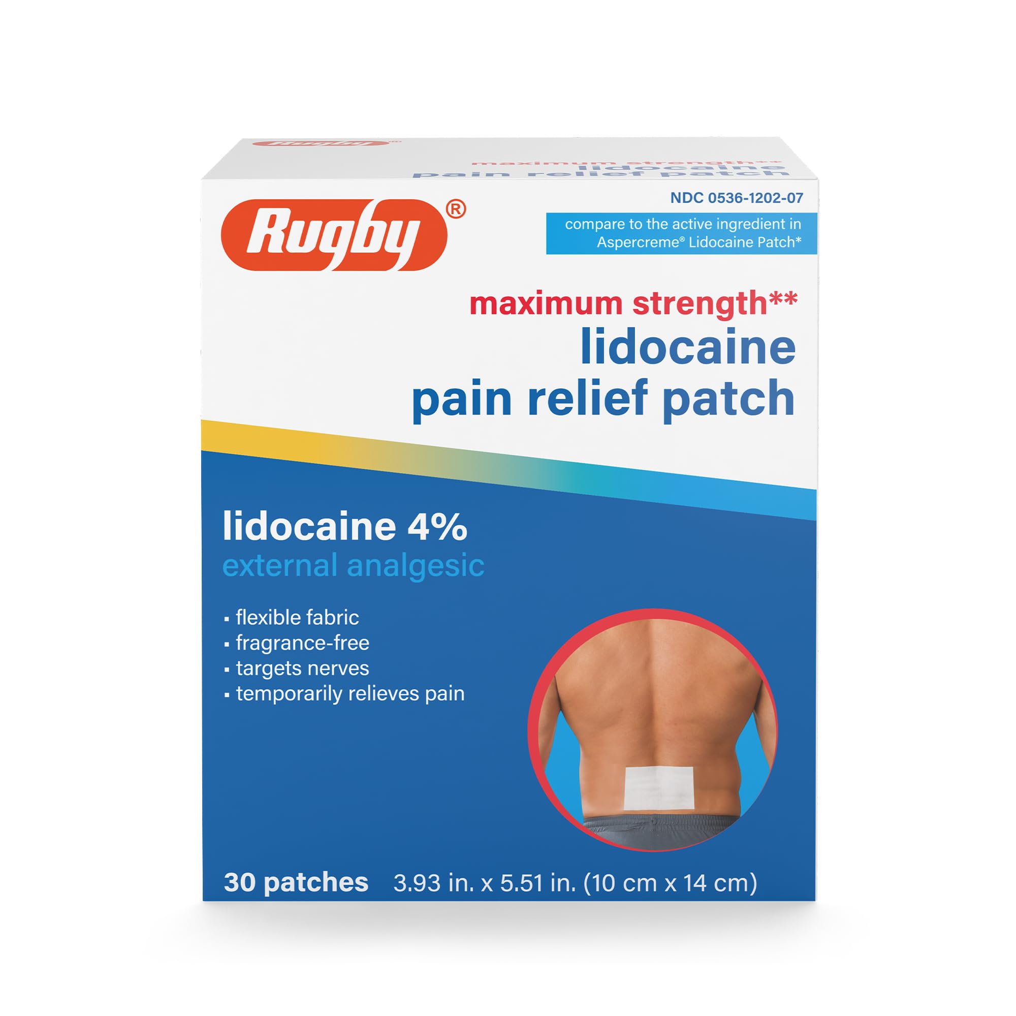 Rugby Maximum Strength Lidocaine Pain Relief Patch - 4% Lidocaine - Topical Anesthetic - Unscented - 30 Patches (1 Pack) RUGBY LABORATORIESAu supplements